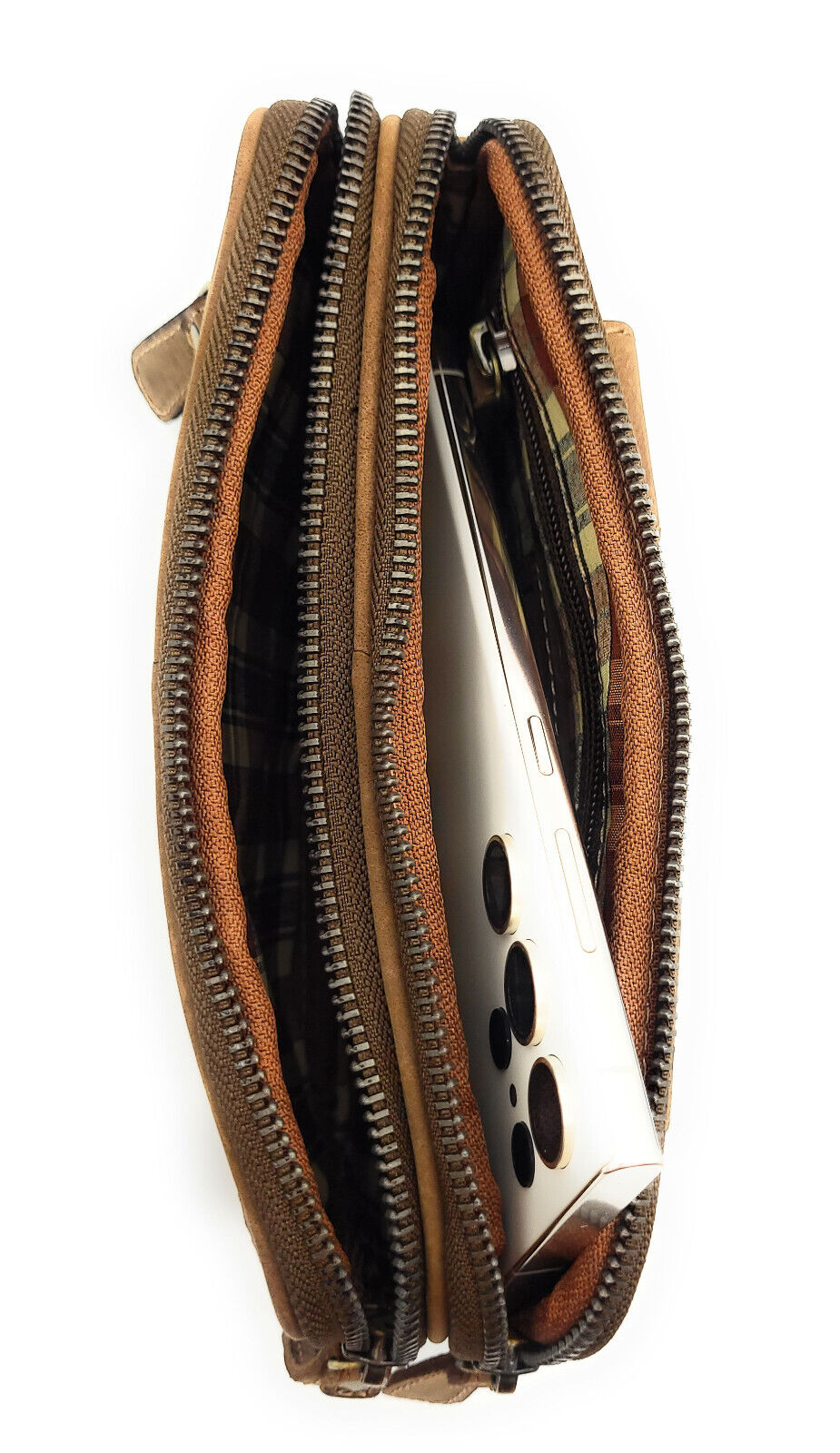 große echt Leder Reißverschluss Gürteltasche Bikertasche Hüfttasche Bauchtasche Hunterleder braun