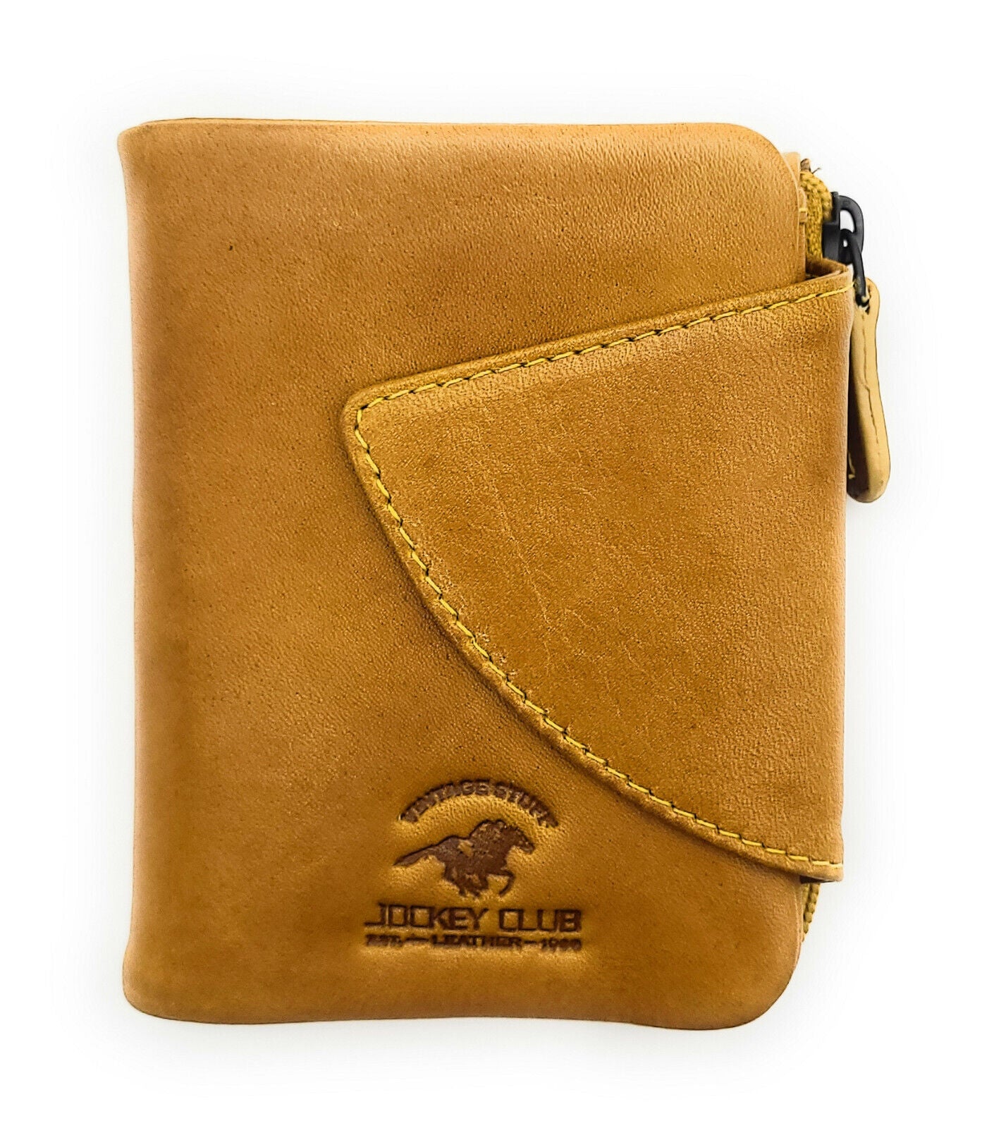 Jockey Club kleine echt Leder Geldbörse Portemonnaie mit RFID Schutz gewachstes Rindleder curry
