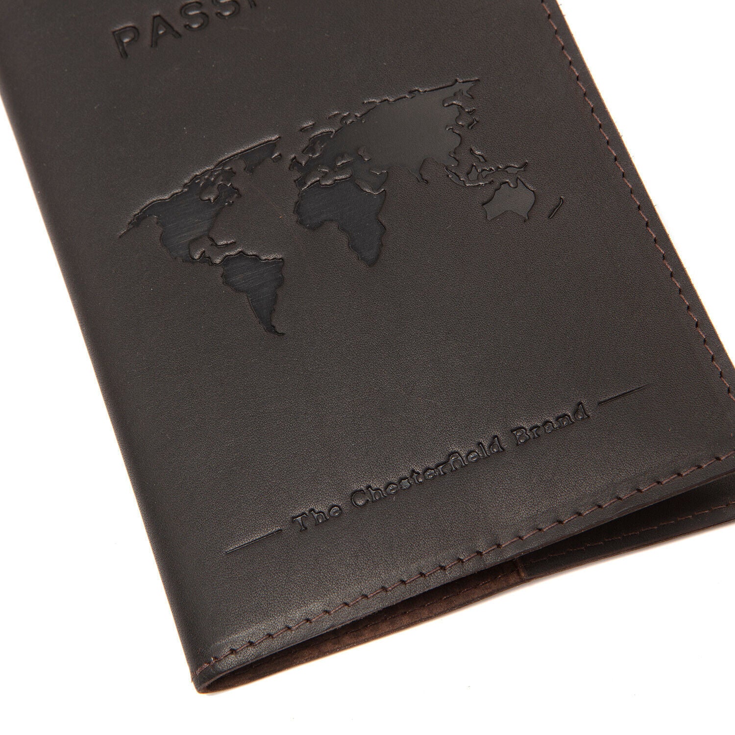 The Chesterfield Brand Passport Cover – Hochwertiges Reisepass-Etui aus 100% Rindsleder mit Weltkarten-Design braun