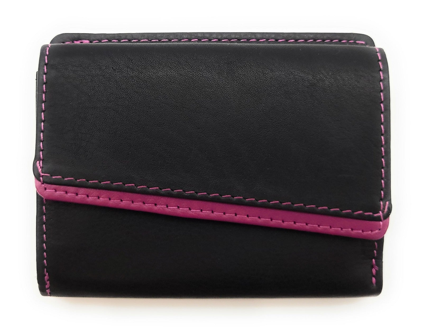 Jockey Club Mini Geldbörse aus Rindleder – Bicolor Lederbörse mit Kontrastnaht, Kartenfächern, Münzfach mit Chipfach, weich & kompakt, 80x95mm