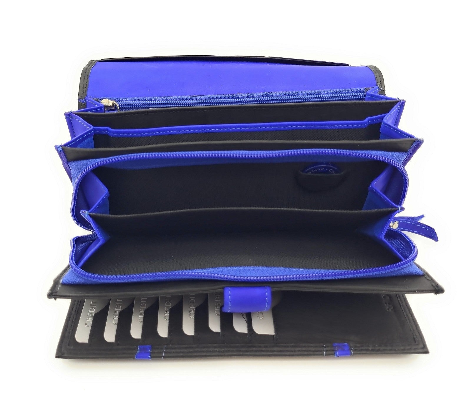 Jockey Club XL echt Leder Damen Geldbörse Portemonnaie 16 Kartenfächer mit RFID Schutz schwarz royalblau