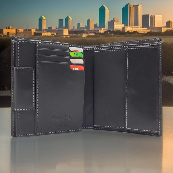Esquire echt Leder Geldbörse Portemonnaie mit Cardsafe und RFID Schutz "Dallas" 14 Kartenfächer schwarz