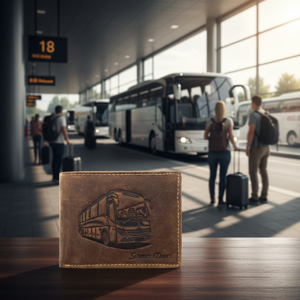 Green Deed Herren Geldbörse Hunterleder mit Reisebus-Prägung & RFID-Schutz