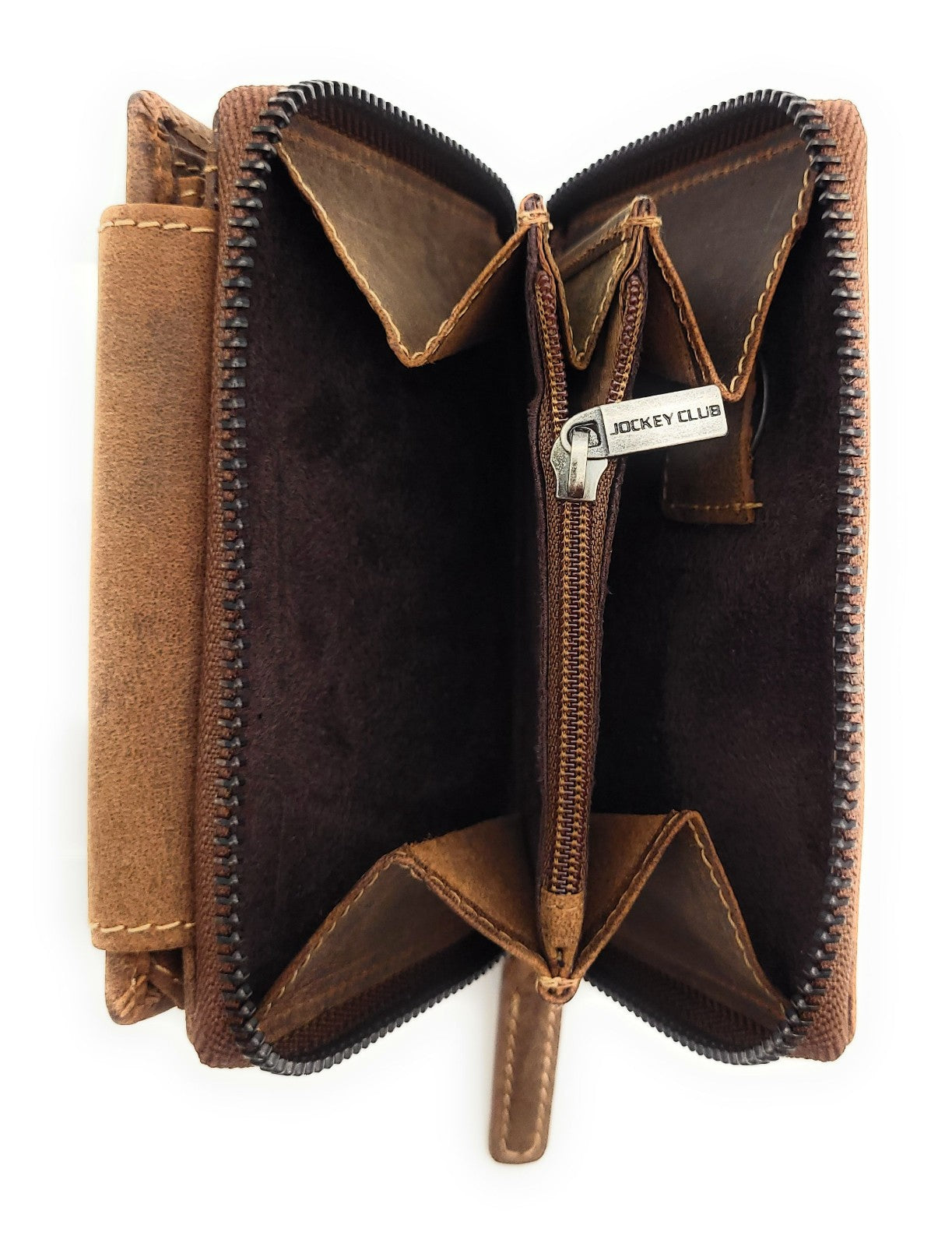 Jockey Club L Damen Geldbörse Hunterleder Braun – RFID-Schutz, viele Fächer, Außenriegel