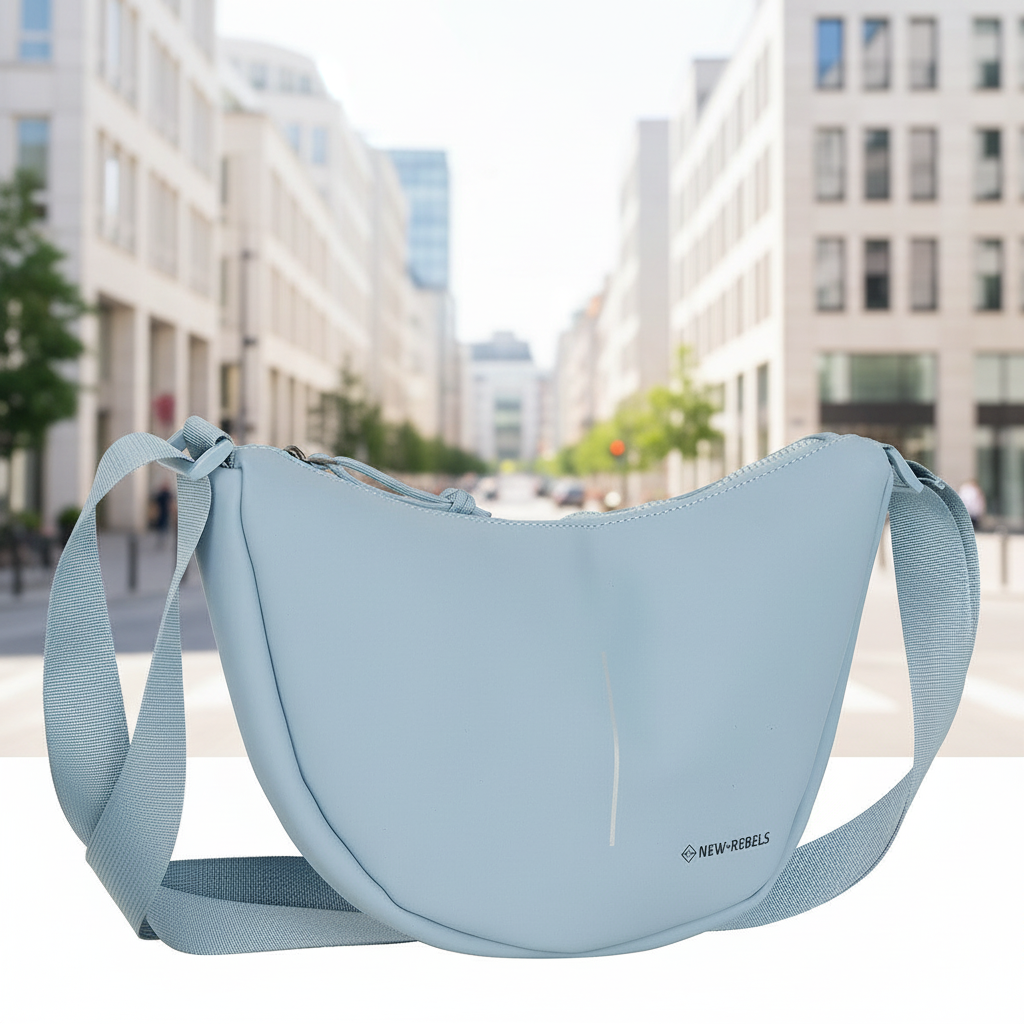 New Rebels Half Moon Bag Branson – leichte wasserabweisende Umhängetasche, Crossbody Tasche mit Reißverschlussfächern soft blue