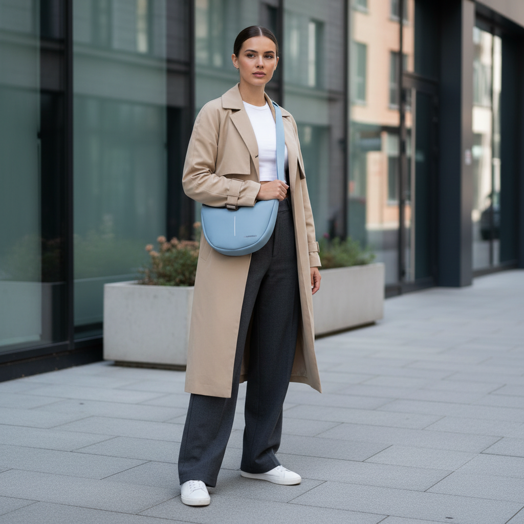 New Rebels Half Moon Bag Branson – leichte wasserabweisende Umhängetasche, Crossbody Tasche mit Reißverschlussfächern soft blue