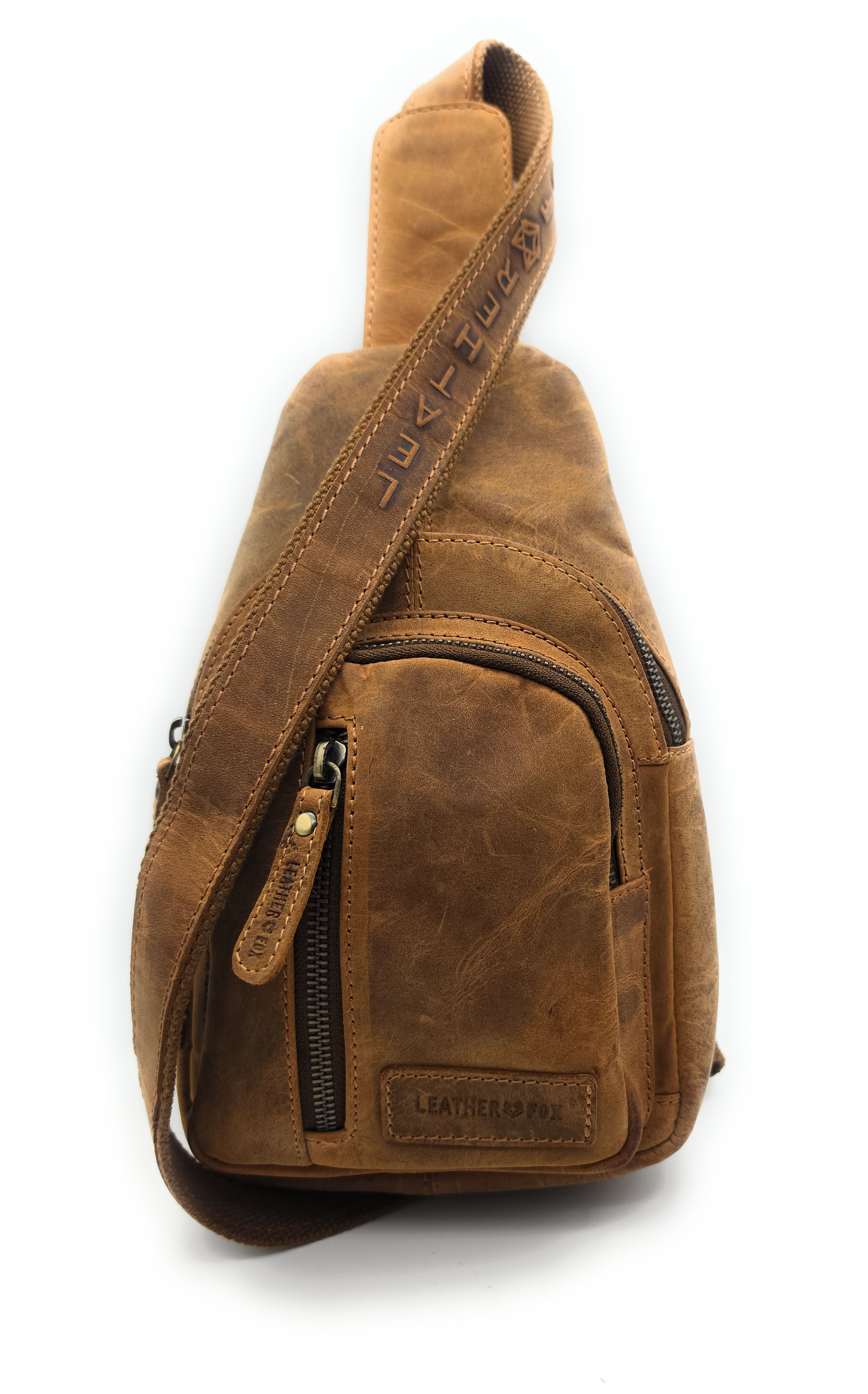 Leatherfox Slingbag Echtleder – Crossbody Bag Hunterleder | Rechts & Links tragbar | Tan-Braun