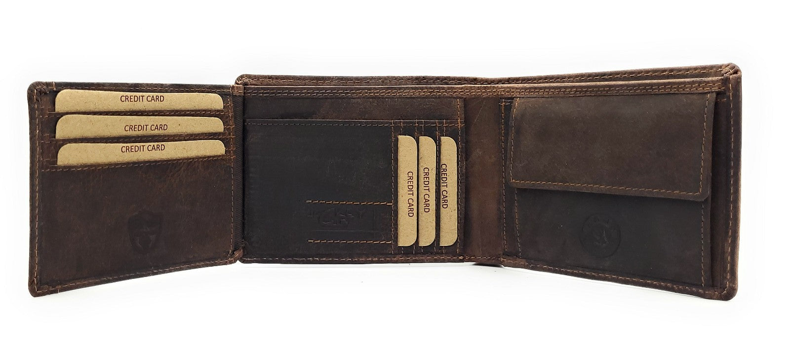 Jockey Club Geldbörse aus Büffel Hunter Leder – US-Truck, RFID-Schutz, Handarbeit, viele Fächer dunkelbraun