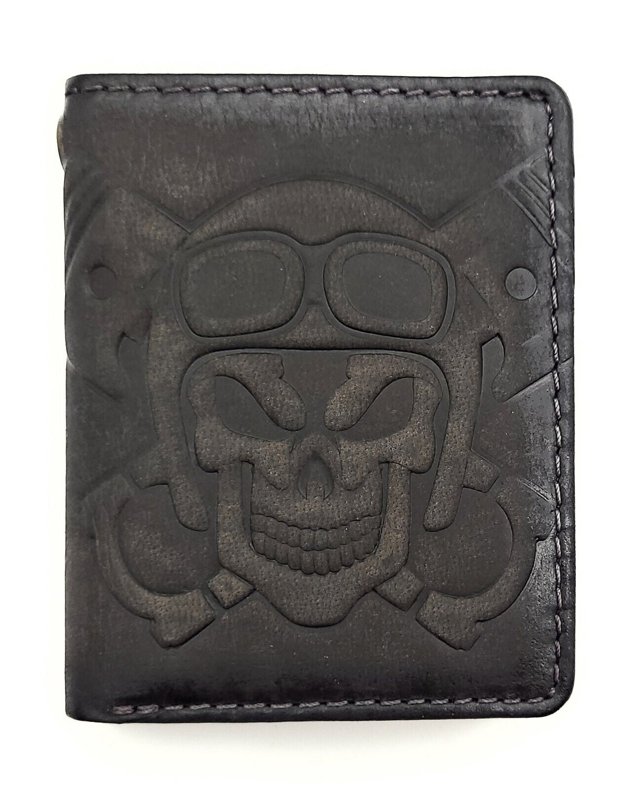 Jockey Club echt Leder Mini Geldbörse Portemonnaie 3D Totenkopf mit RFID Schutz