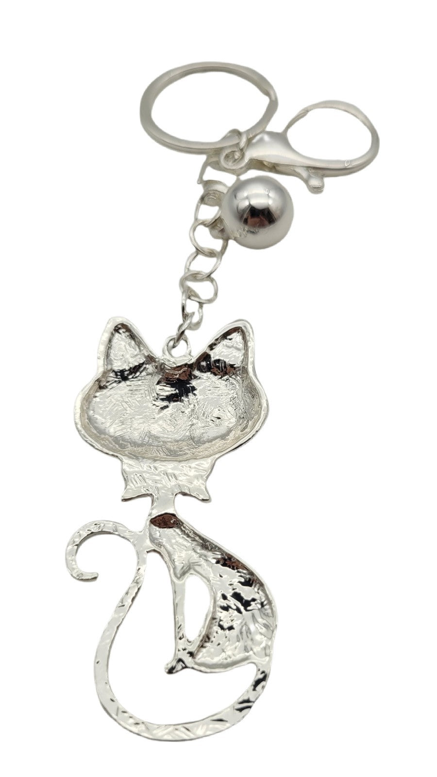 Taschenanhänger Schlüsselanhänger Katze - Metall Charm Silber - Handtaschenschmuck Accessoire für Damen