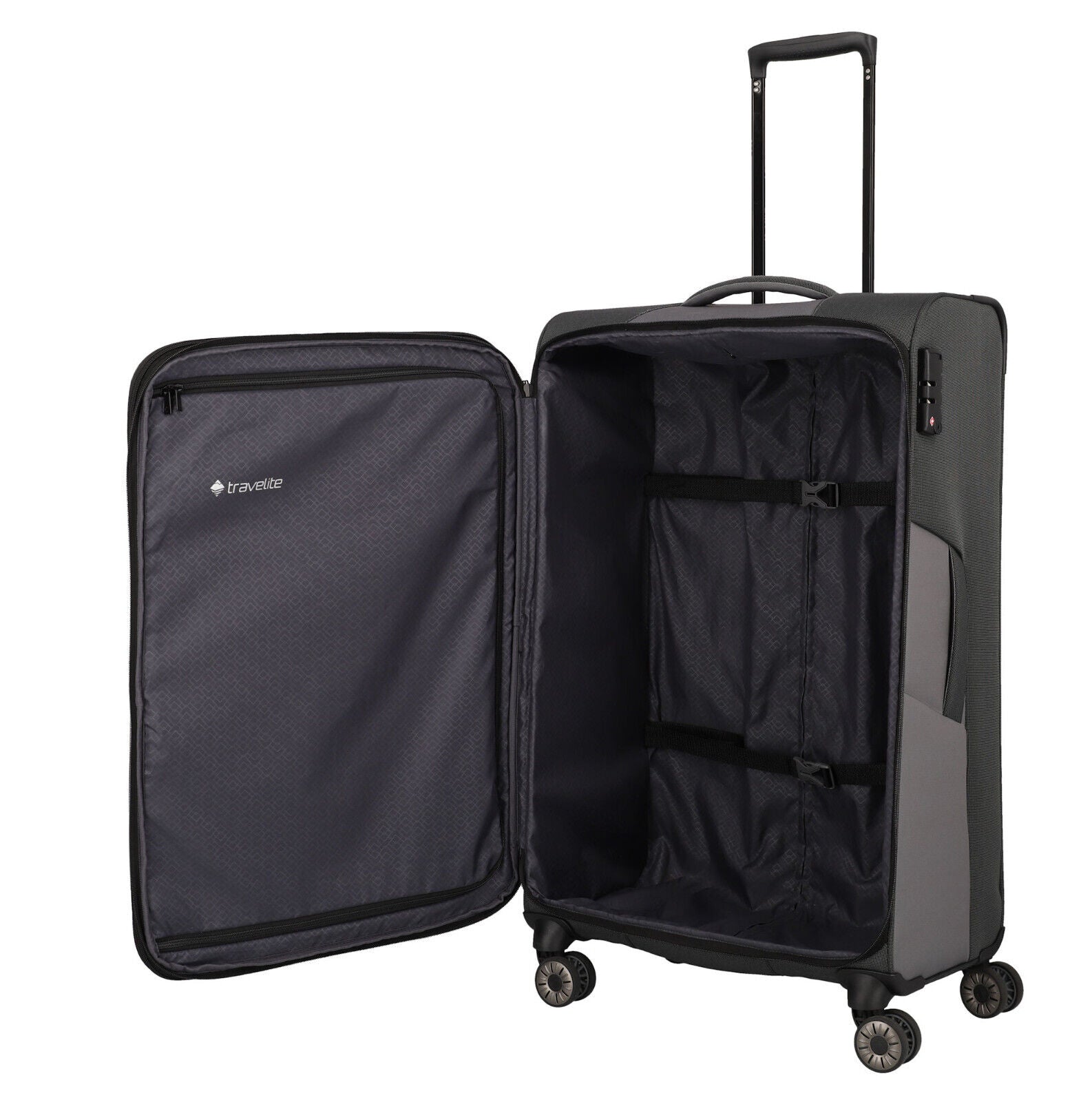 Travelite VIIA Reisekoffer L Trolley Koffer 77cm 4 Rad / Rollen Dehnfalte TSA schiefer
