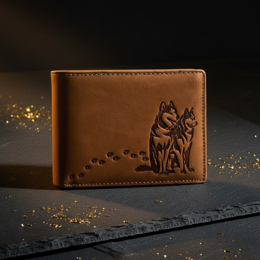 Jockey Club echt Leder Geldbörse Portemonnaie Huskies Husky Hunde mit RFID NFC Schutz cognac braun