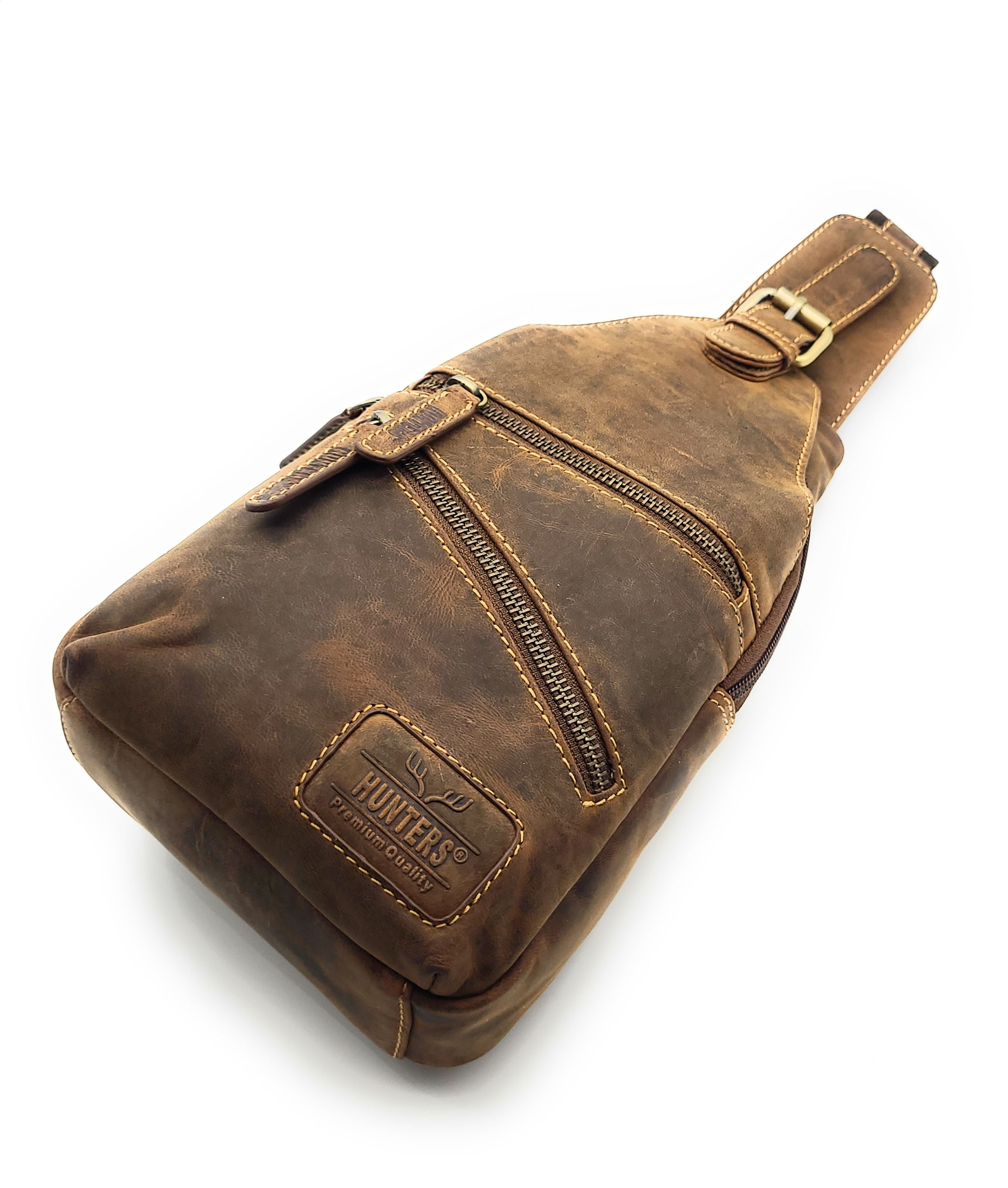 Hunters Leder Crossbag Hunterleder – Umhängetasche Slingbag mit Mehrfachfächern