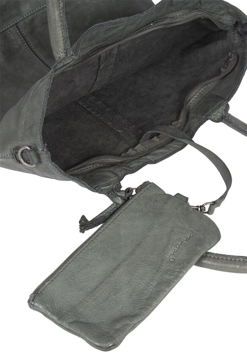 echt Leder Damen Shopper Handtasche Lederhenkel und abnehmbarer Schultergurt Amber grau