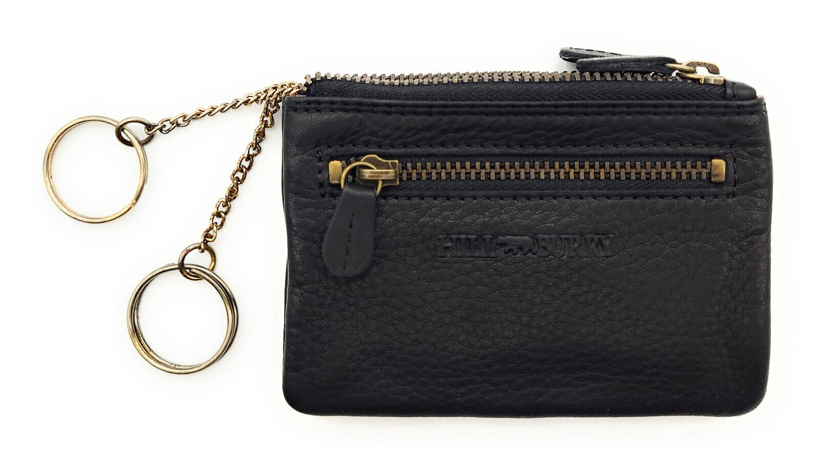 Hill Burry Schlüsseletui "Classic Twin" – Leder Schlüsselmäppchen mit Doppelreißverschluss schwarz