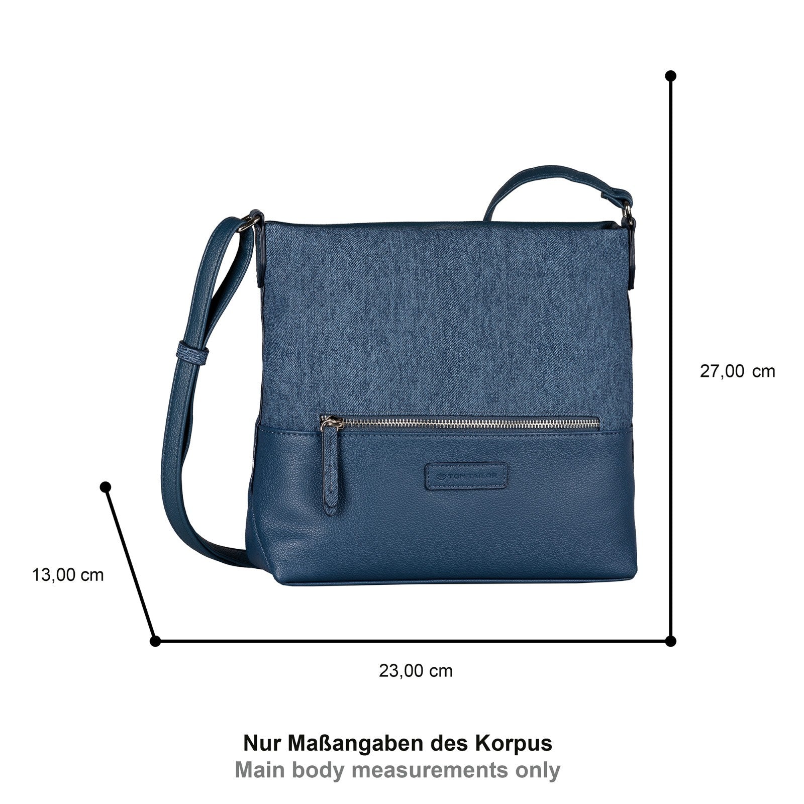 Tom Tailor Cross Bag M „Gia“ – elegante Damen-Umhängetasche mit Reißverschluss mixed denim blue