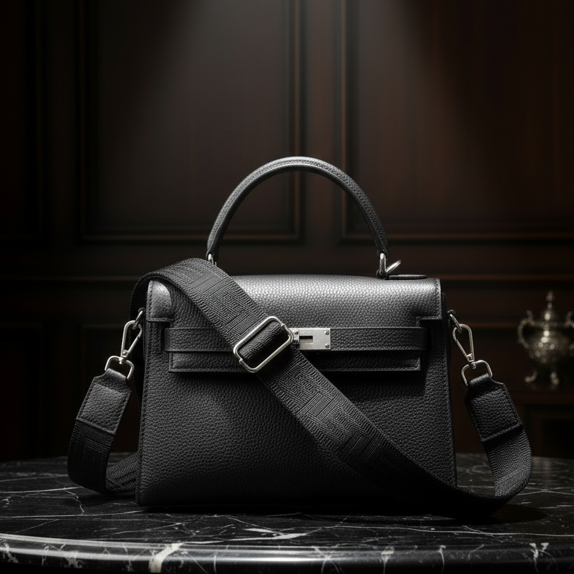 Ersatz Taschengurt Schultergurt Tragegurt Schulterriemen 4cm made in Italy schwarz silber