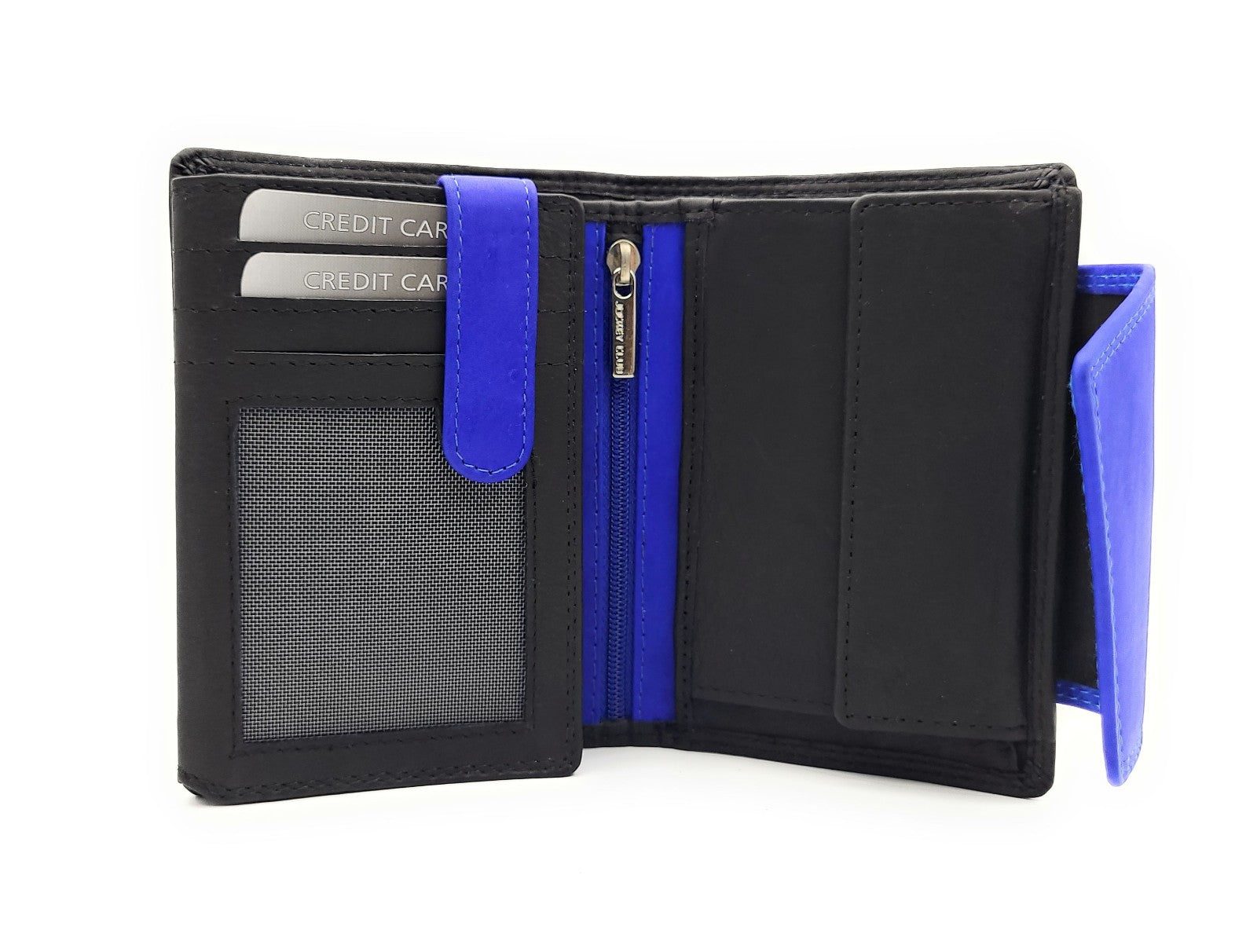 Jockey Club hochwertige Damen Geldbörse aus Echtleder mit RFID Schutz & Diagonalriegel – Handgefertigte Lederbörse mit vielen Fächern schwarz royalblau