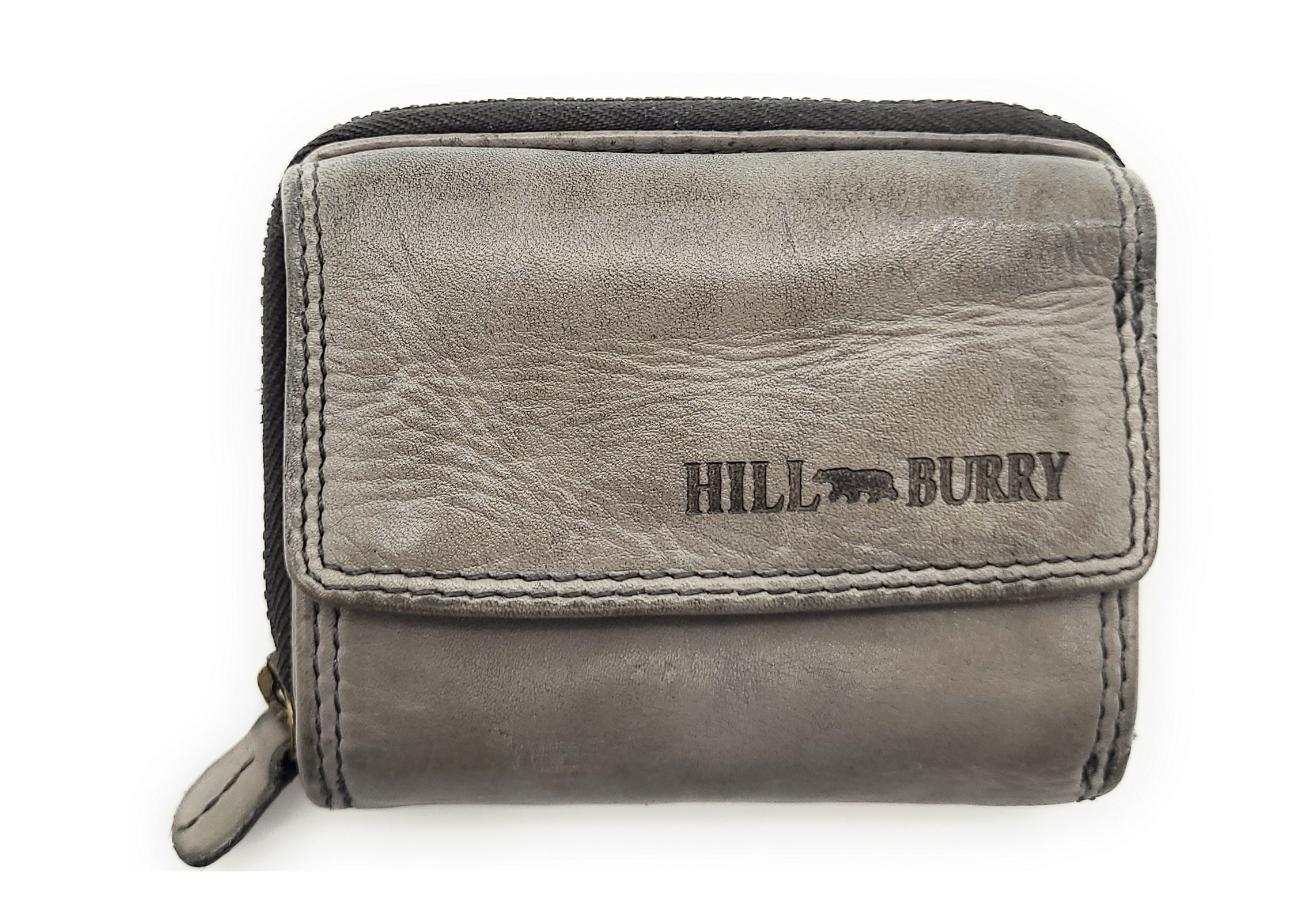 Hill Burry echt Leder Damen Mini Geldbörse Portemonnaie RFID Schutz Waschleder grau