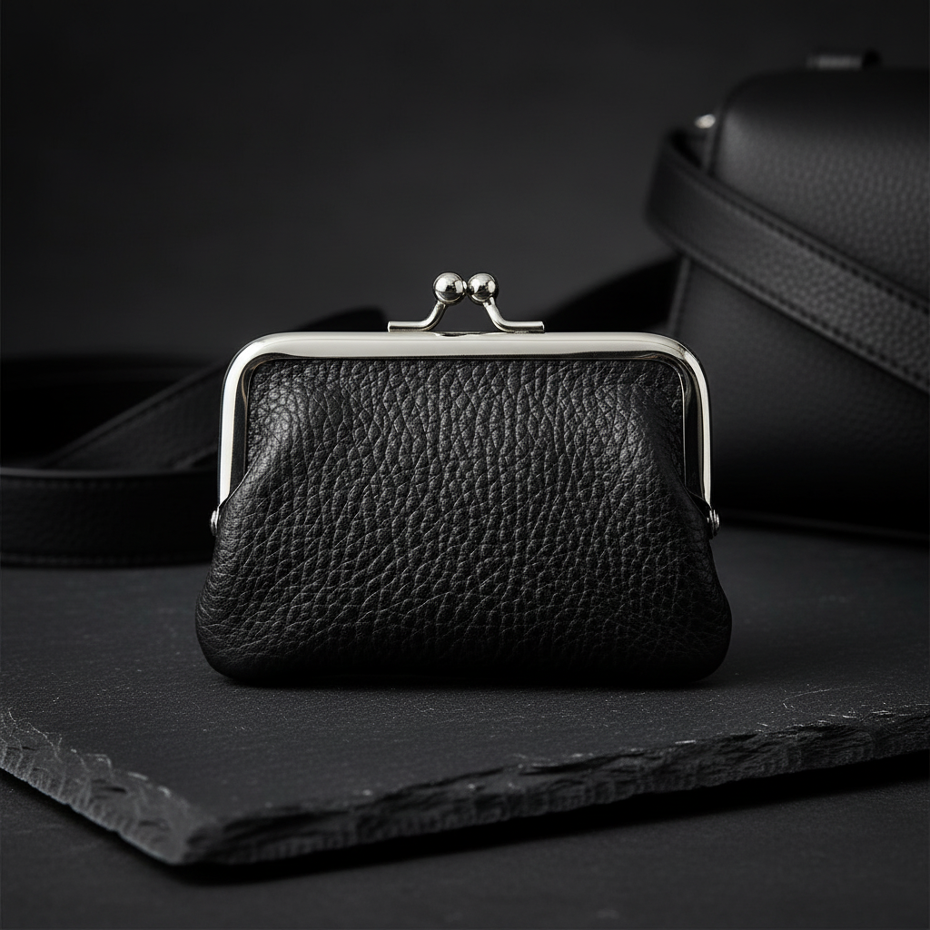 Mini Geldbörse Bügelbörse Rindleder schwarz – Made in Italy, kompakt & vielseitig