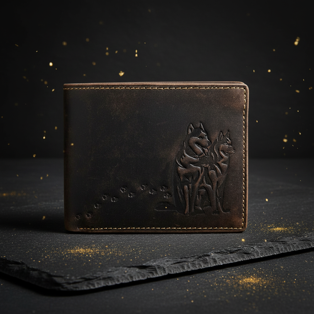 echt Leder Geldbörse Portemonnaie Huskies Husky Hunde mit RFID NFC Schutz braun