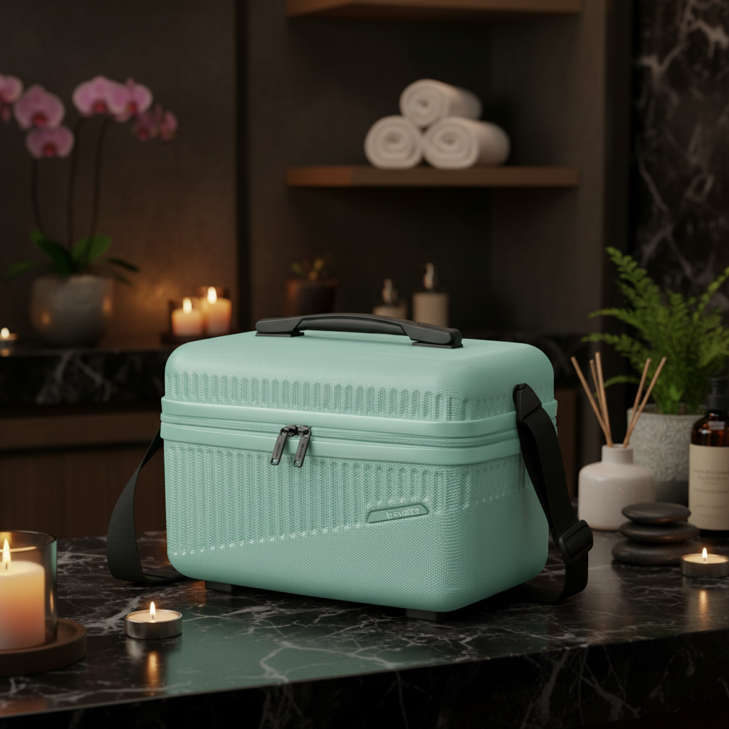 Travelite Bali Beautycase – Kosmetikkoffer 36 cm | 17 l | Hartschale mit Trolley-Aufsteckung & Schultergurt mintgrün