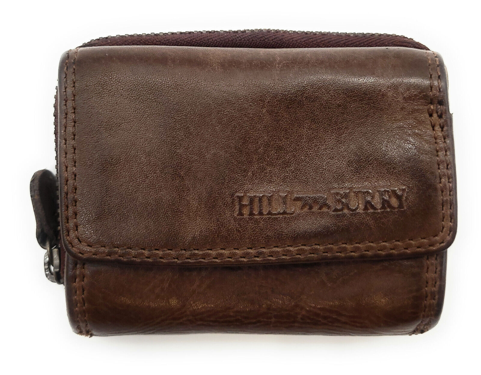 Hill Burry Mini echt Leder Geldbörse Portemonnaie RFID Schutz Waschleder dunkelbraun