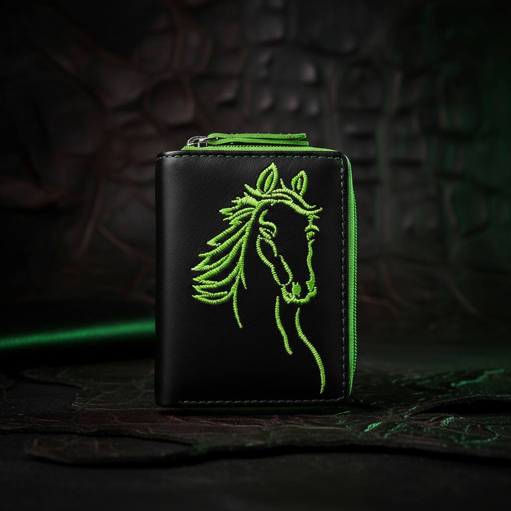 Jockey Club Damen Mini Geldbörse Pferd RFID Schutz - Echt Leder Klein Schwarz Grün