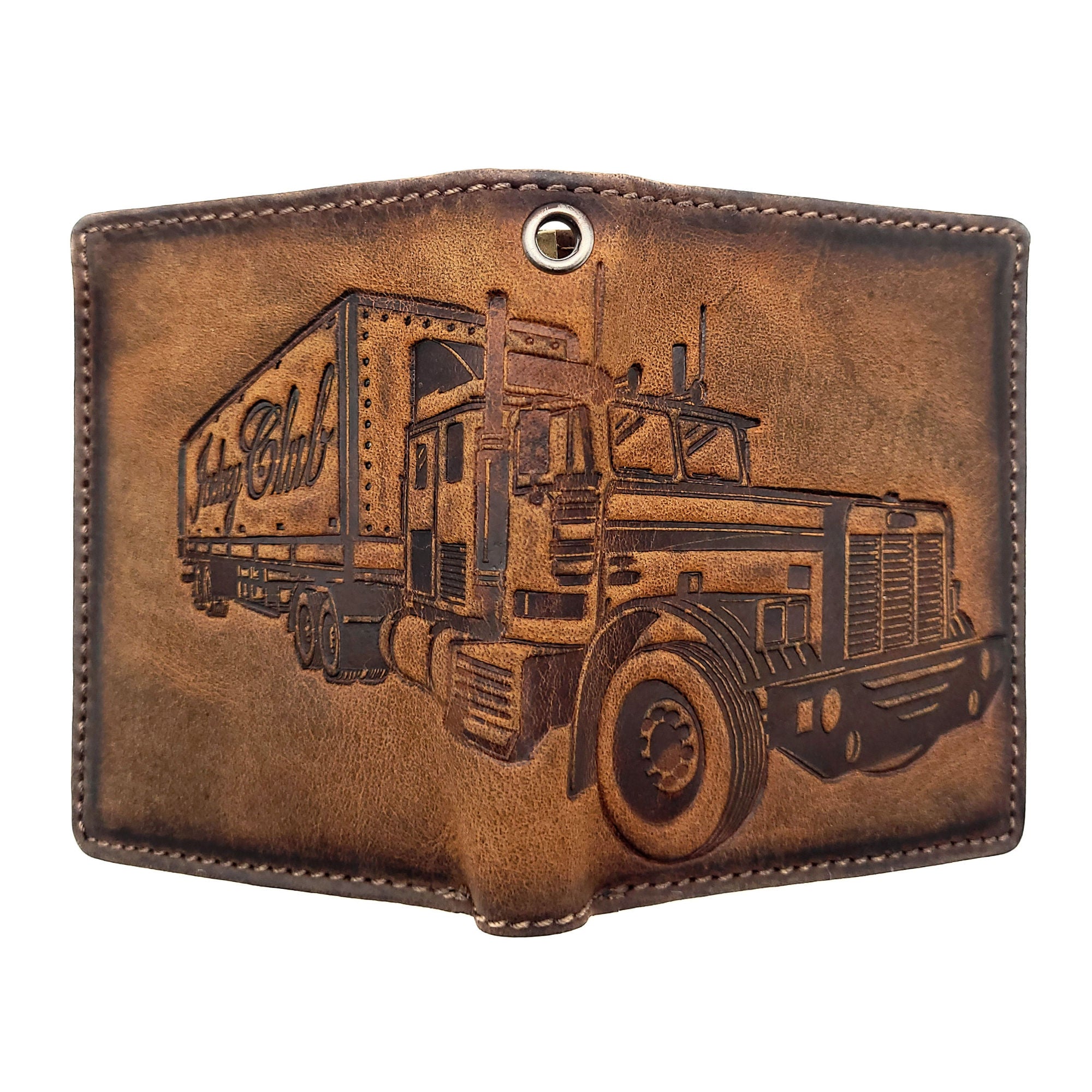 Jockey Club Mini-Geldbörse aus Büffelleder mit LKW-Prägung, RFID-Schutz & Öse für Kette – kompakt & robust braun