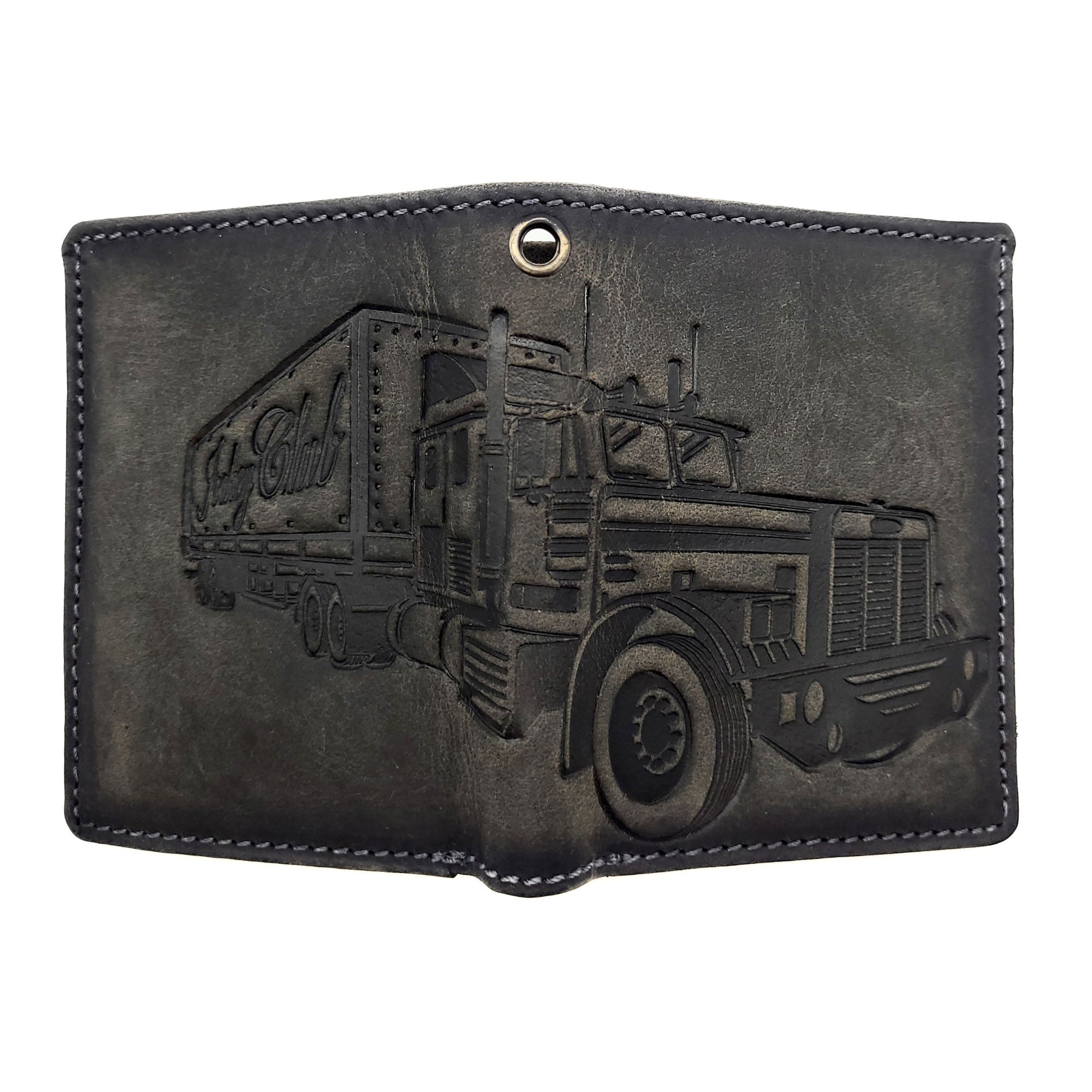 Jockey Club Mini-Geldbörse aus Büffelleder mit LKW-Prägung, RFID-Schutz & Öse für Kette – kompakt & robust grau