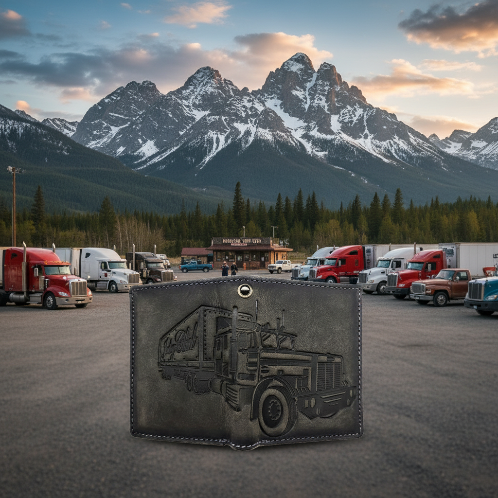 Jockey Club Mini-Geldbörse aus Büffelleder mit LKW-Prägung, RFID-Schutz & Öse für Kette – kompakt & robust grau