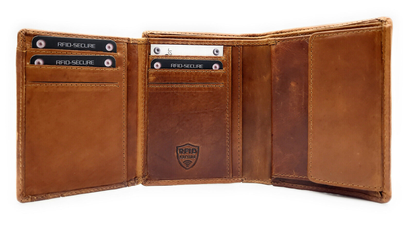 Jockey Club kompakte echt Leder Geldbörse Portemonnaie mit RFID Schutz gewachstes Rindleder cognac