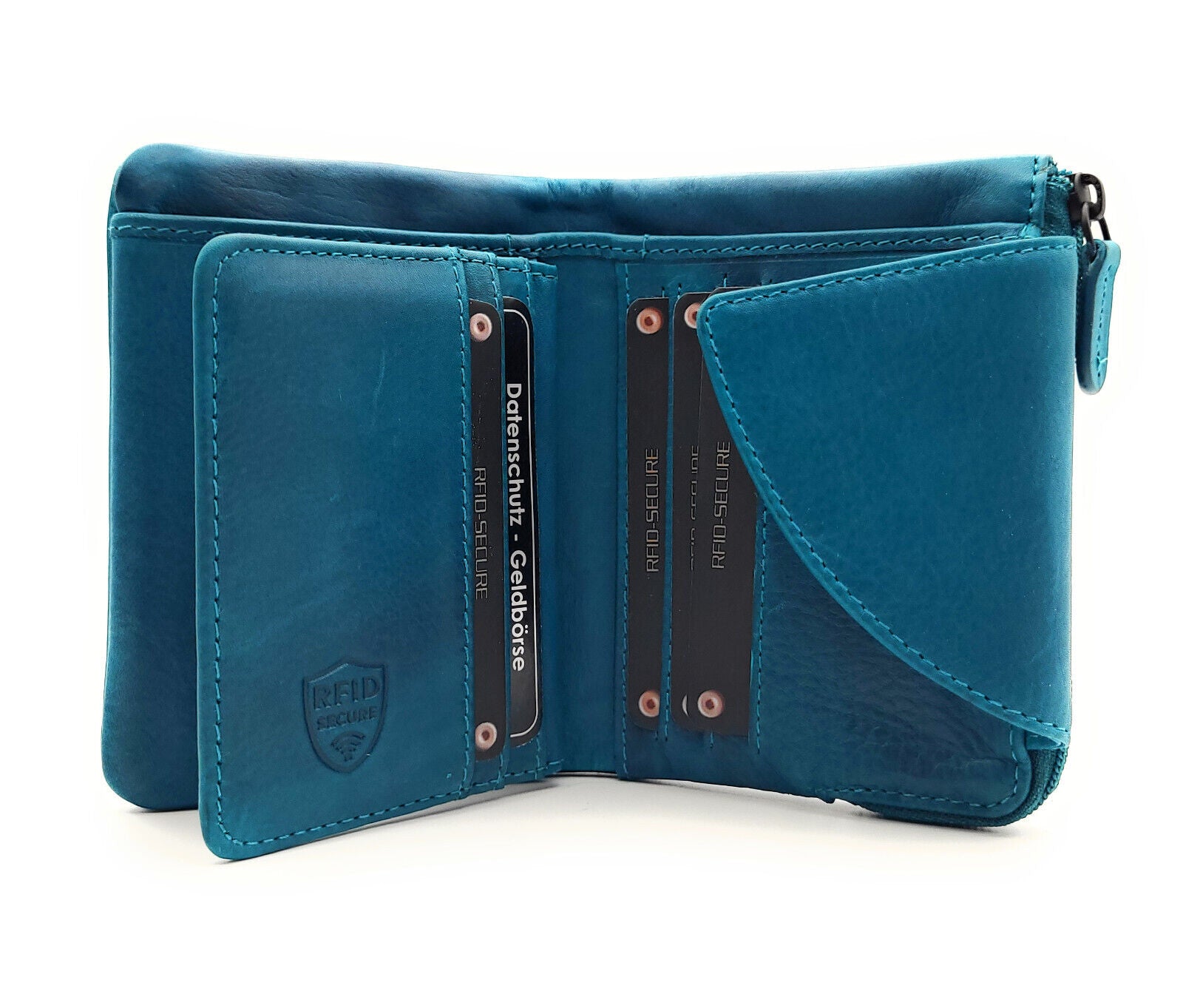 Jockey Club kompakte echt Leder Geldbörse Portemonnaie mit RFID Schutz petrol