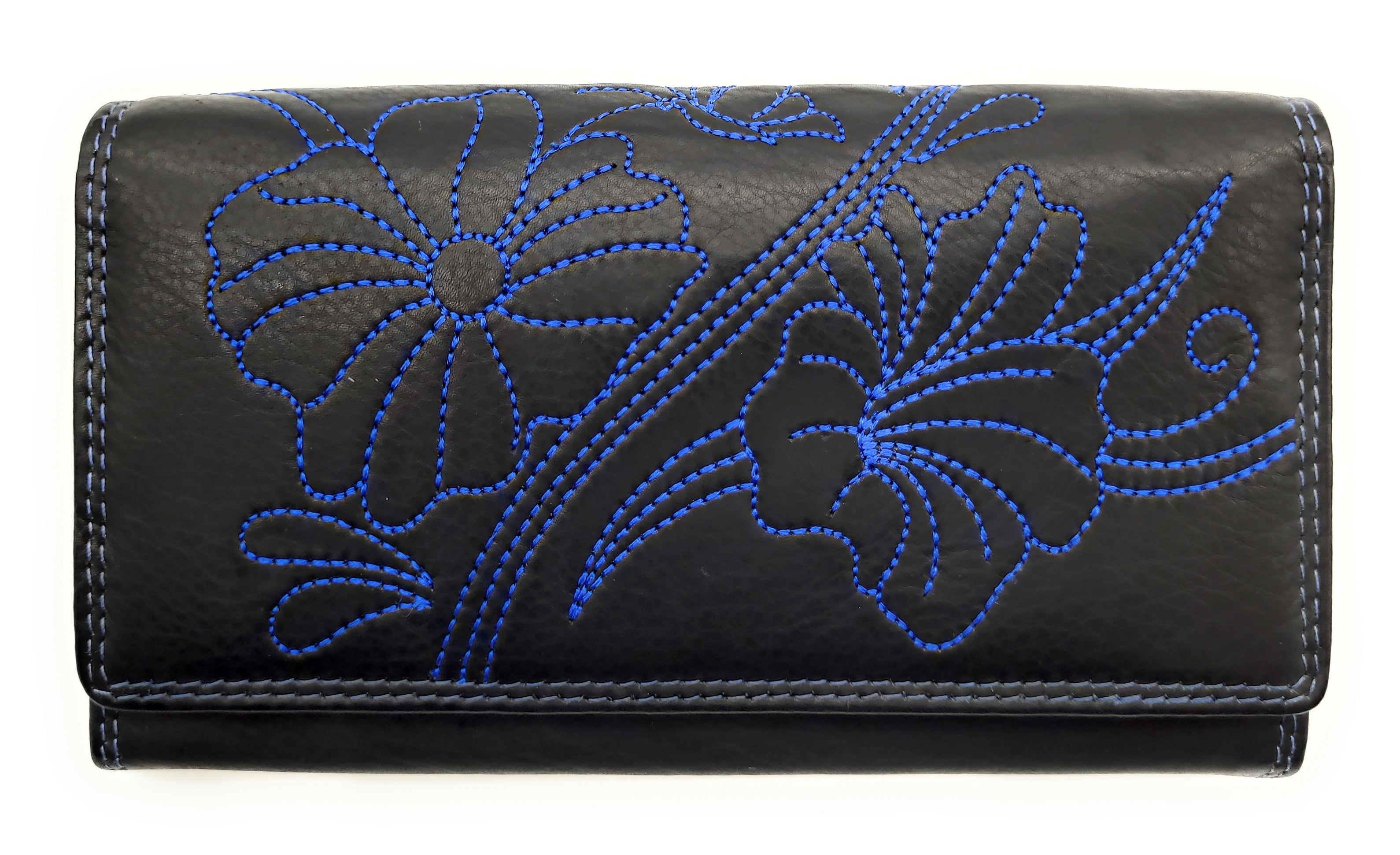 Jockey Club echt Leder Damen Geldbörse Portemonnaie mit RFID Schutz Flower royal-blau