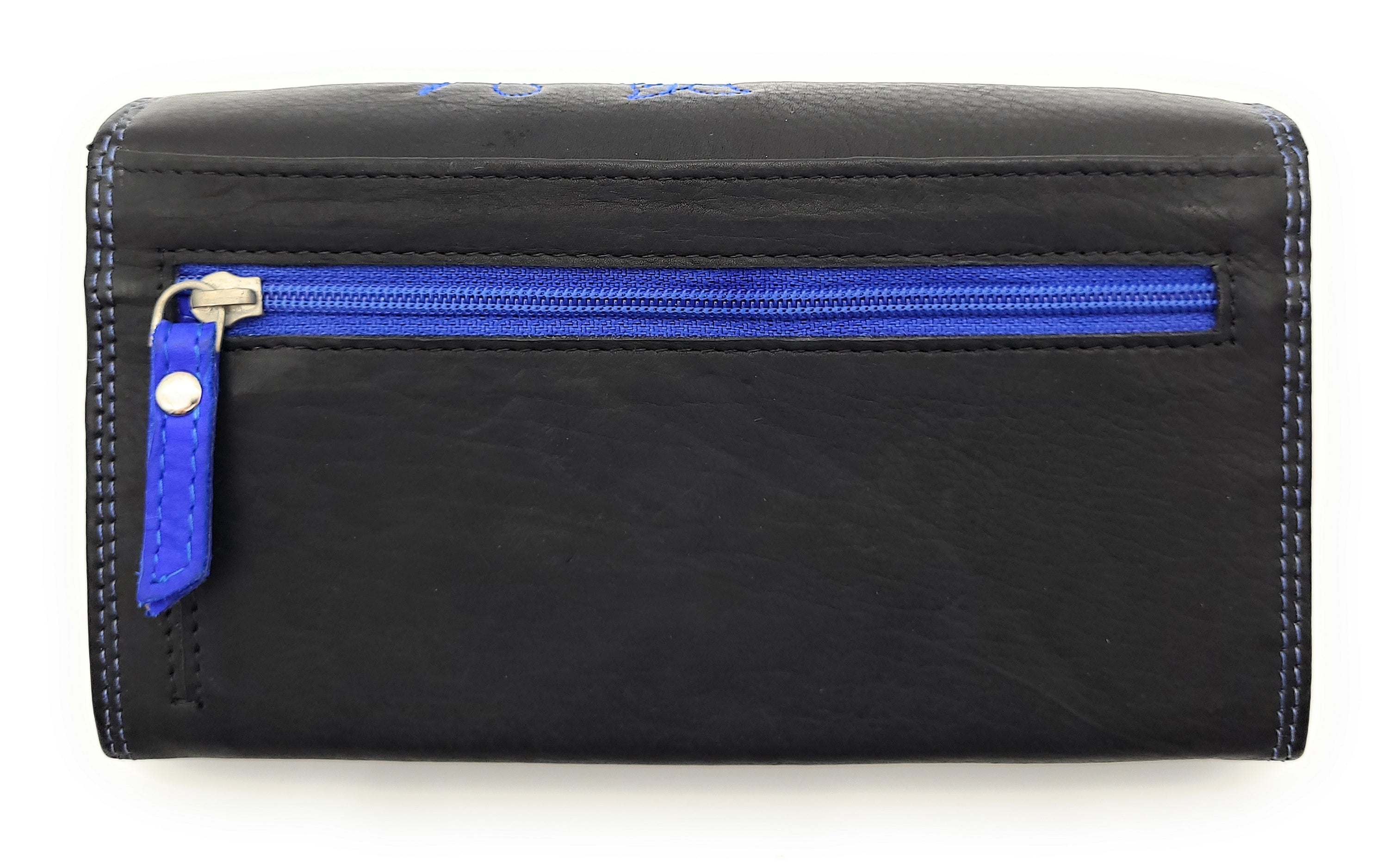 Jockey Club echt Leder Damen Geldbörse Portemonnaie mit RFID Schutz Flower royal-blau