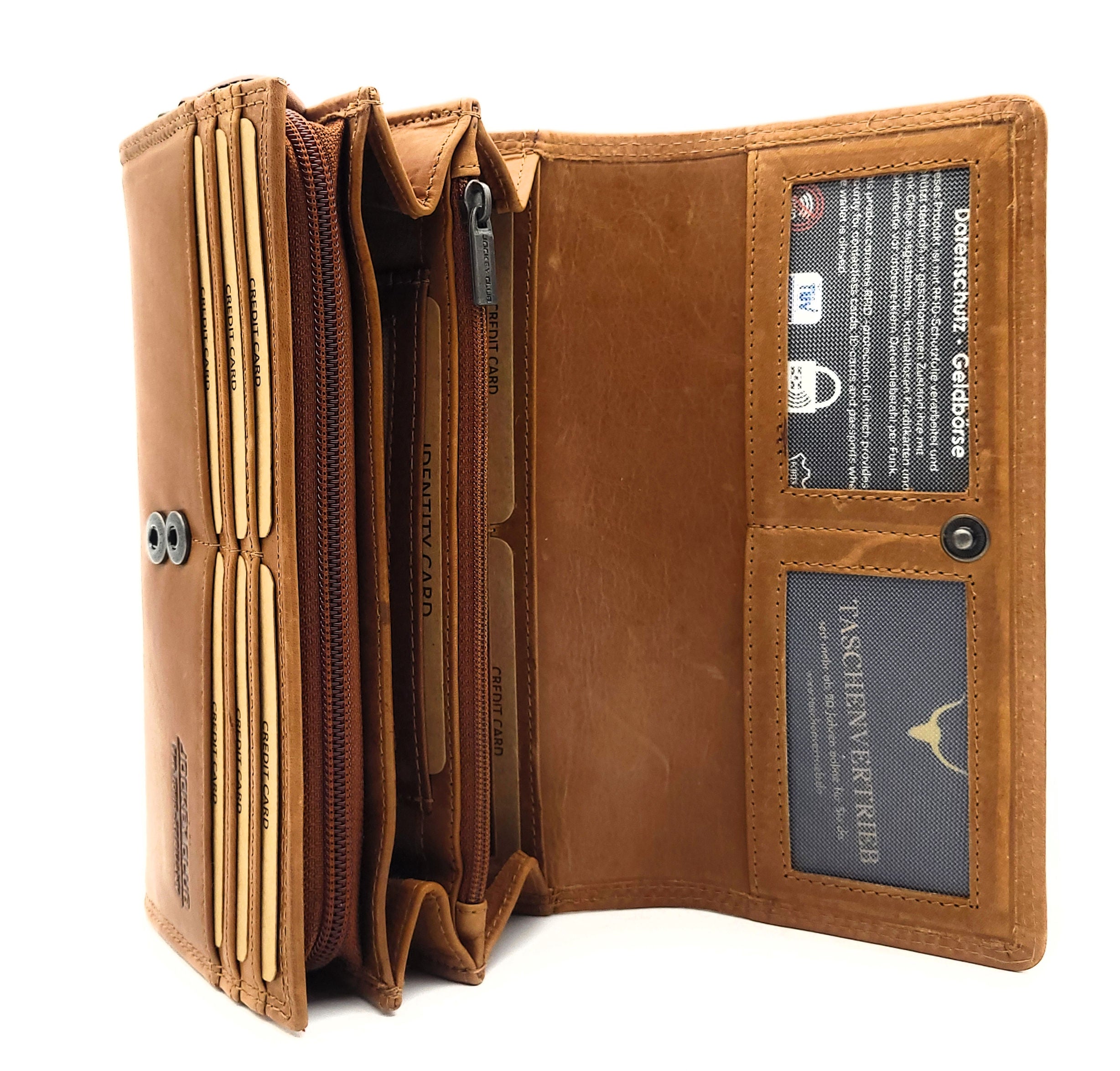 Jockey Club große echt Leder Geldbörse Portemonnaie Geldbeutel mit RFID Schutz gewachstes Rindleder braun