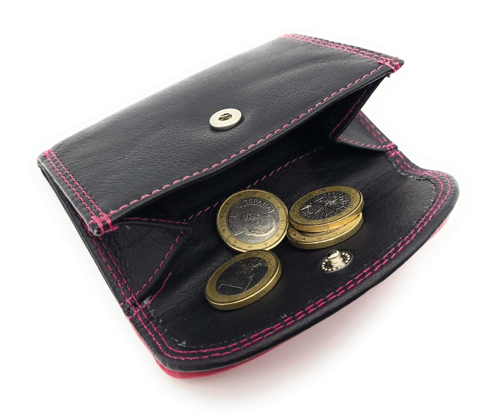 Lemasi echt Leder Mini Geldbörse Portemonnaie Wickelbörse Urlaubsbörse schwarz berry