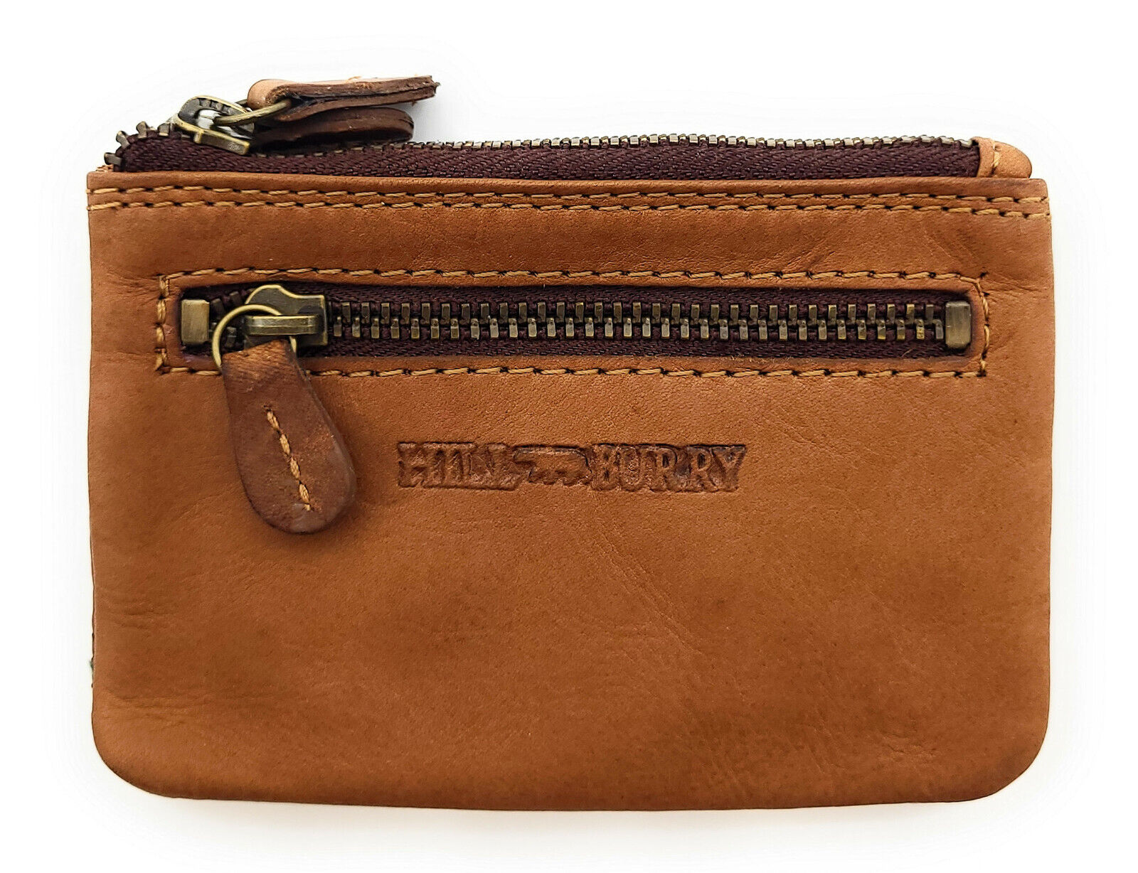 Hill Burry Schlüsseletui "Classic Twin" – Leder Schlüsselmäppchen mit Doppelreißverschluss braun