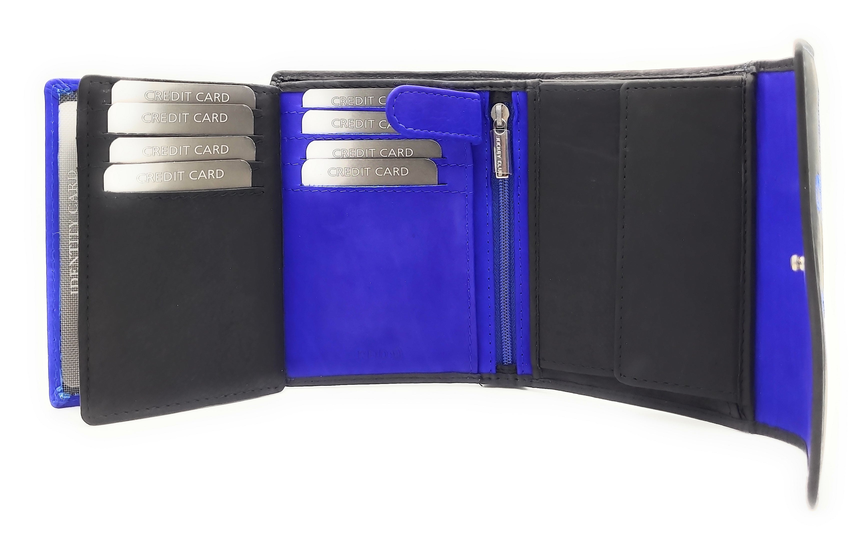 Jockey Club echt Leder Damen Geldbörse mit Stickerei Schmetterling + RFID Schutz blau