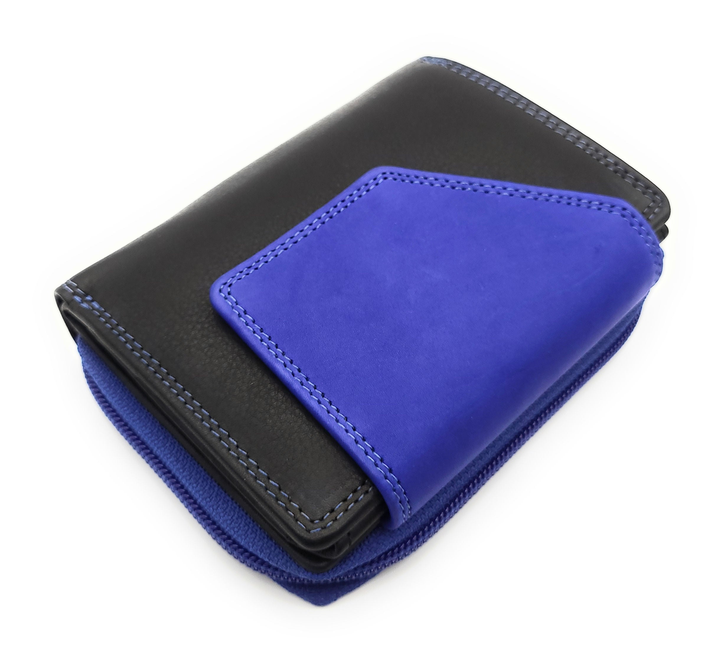 Jockey Club echt Leder Damen Geldbörse Portemonnaie Geldbeutel viele Fächer RFID Schutz schwarz royalblau