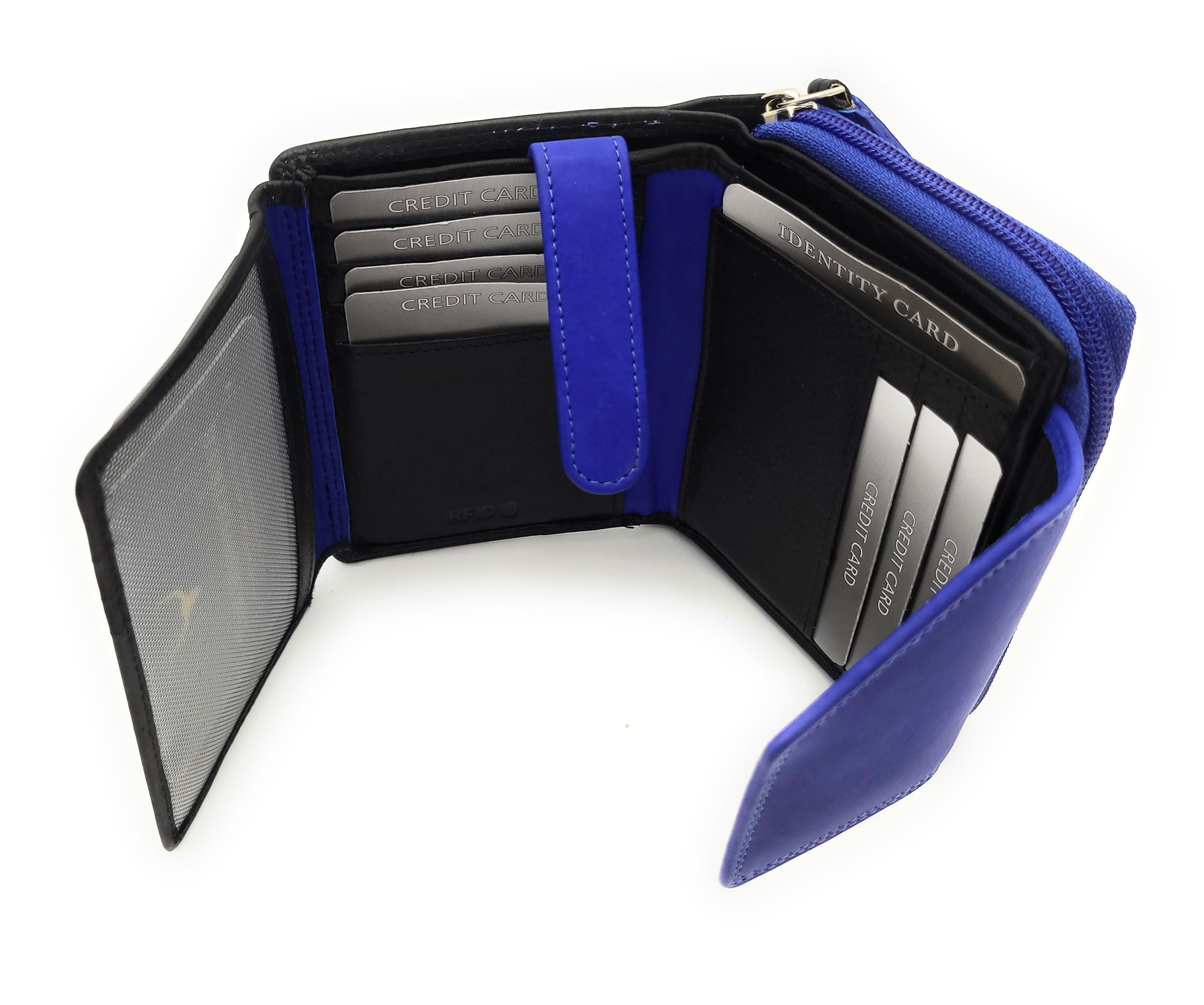 Jockey Club echt Leder Damen Geldbörse Portemonnaie Geldbeutel viele Fächer RFID Schutz schwarz royalblau