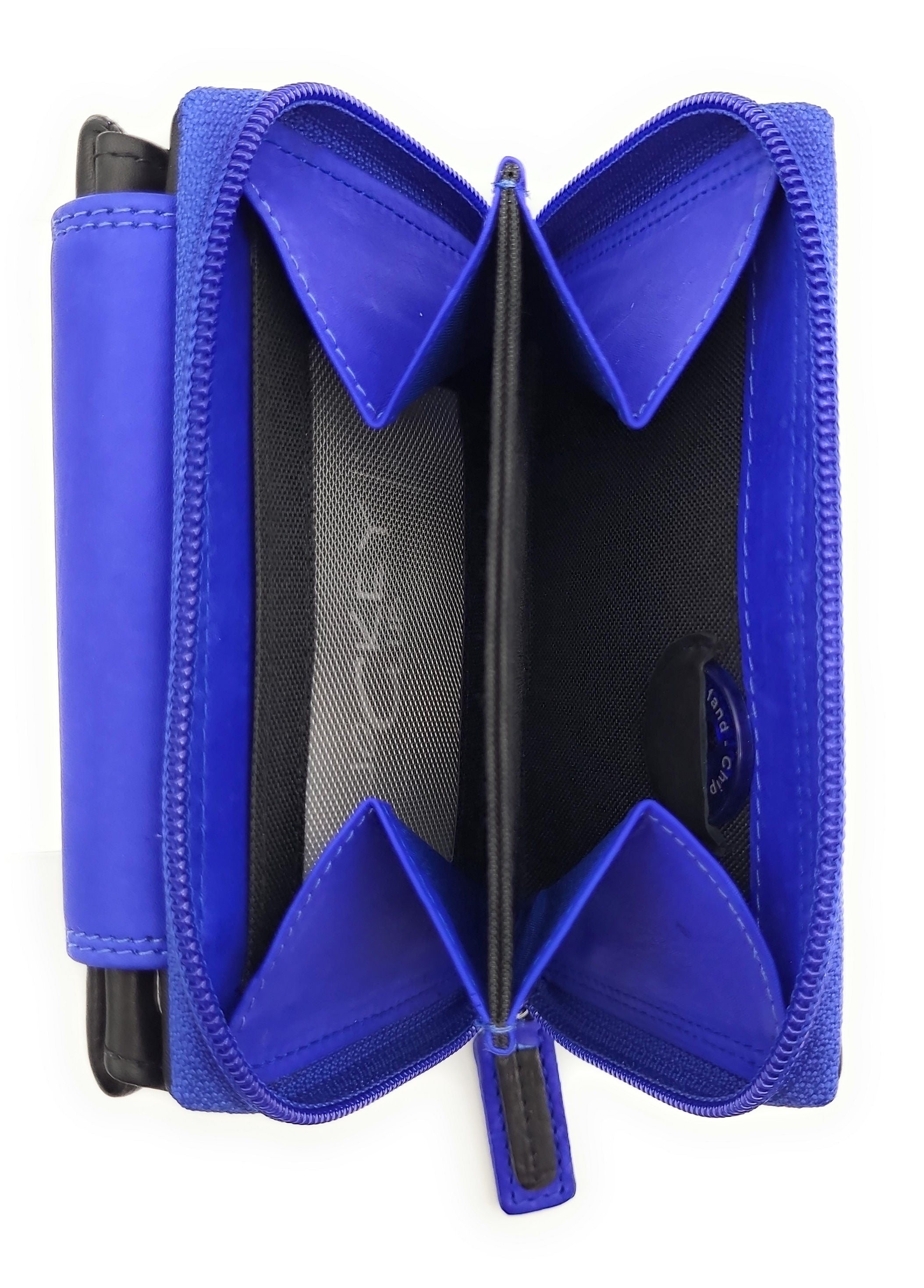 Jockey Club echt Leder Damen Geldbörse Portemonnaie Geldbeutel viele Fächer RFID Schutz schwarz royalblau