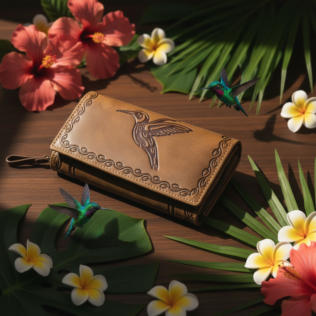 Jockey Club Damen Geldbörse Lang Leder RFID Schutz - Braun mit Kolibri-Prägung