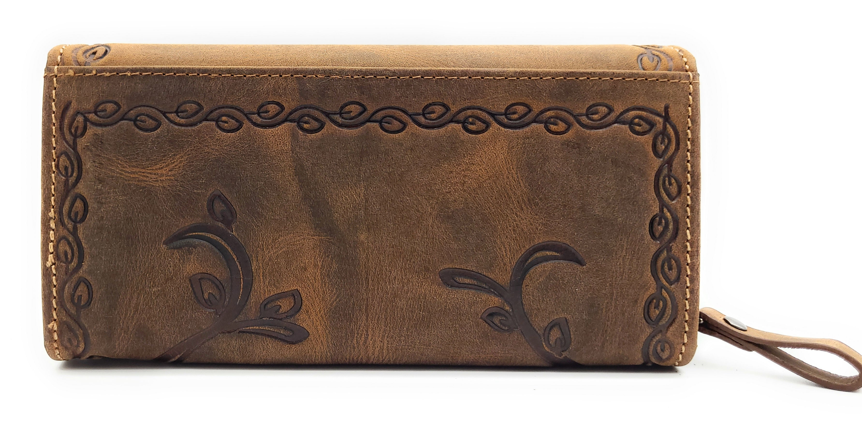 Jockey Club Damen Geldbörse Lang Leder RFID Schutz - Braun mit Kolibri-Prägung