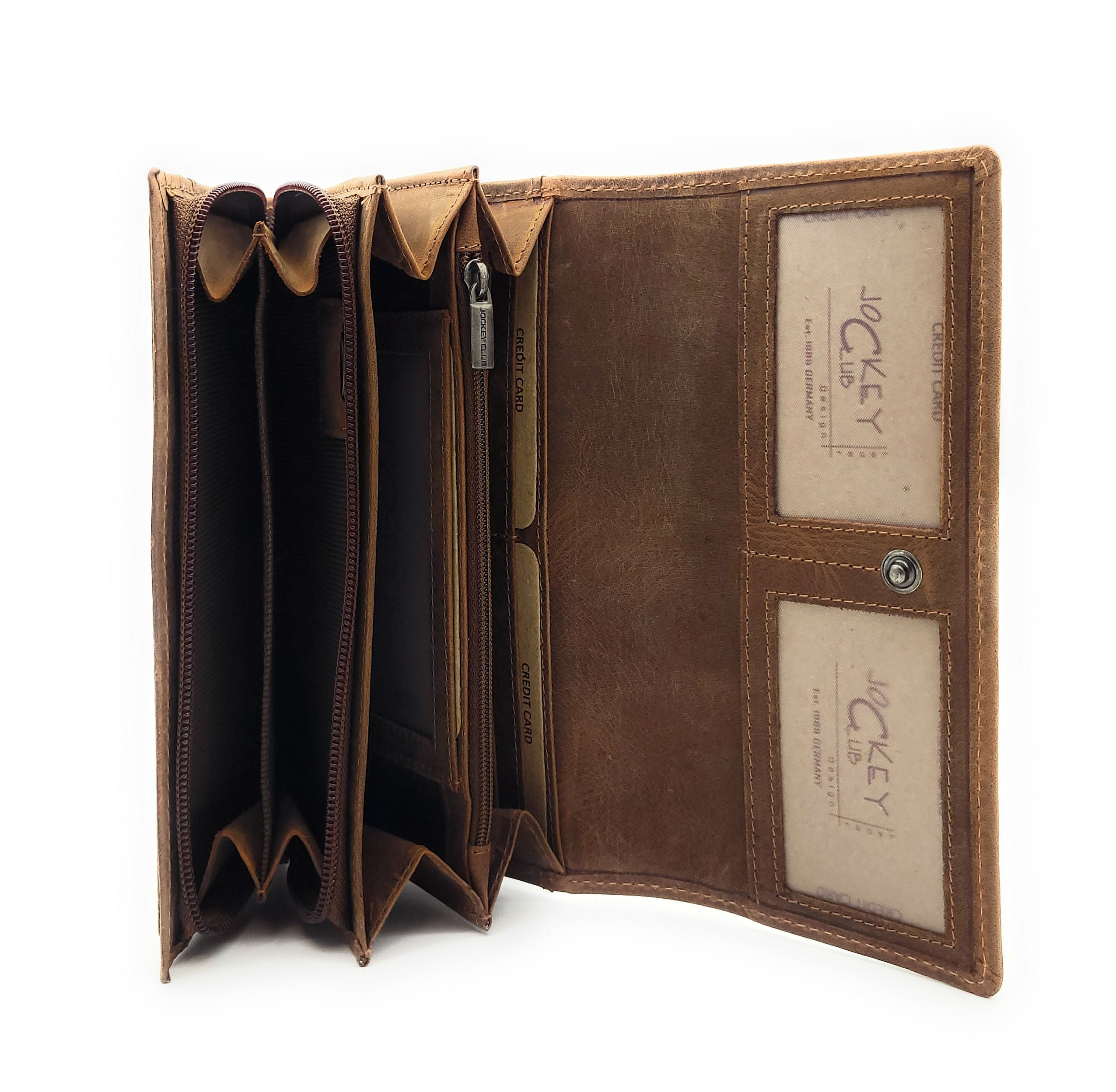 Jockey Club Damen Geldbörse Lang Leder RFID Schutz - Braun mit Kolibri-Prägung