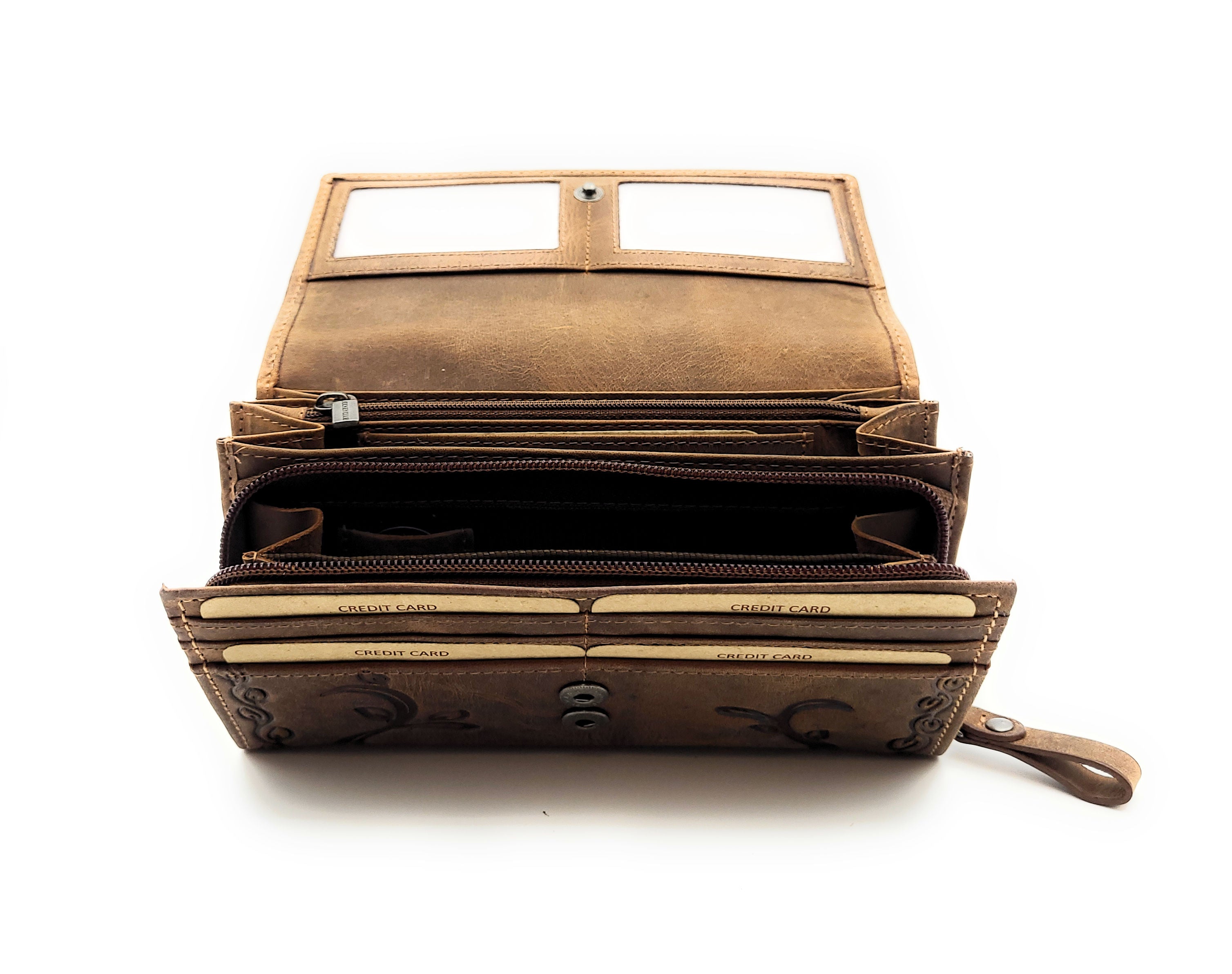 Jockey Club Damen Geldbörse Lang Leder RFID Schutz - Braun mit Kolibri-Prägung