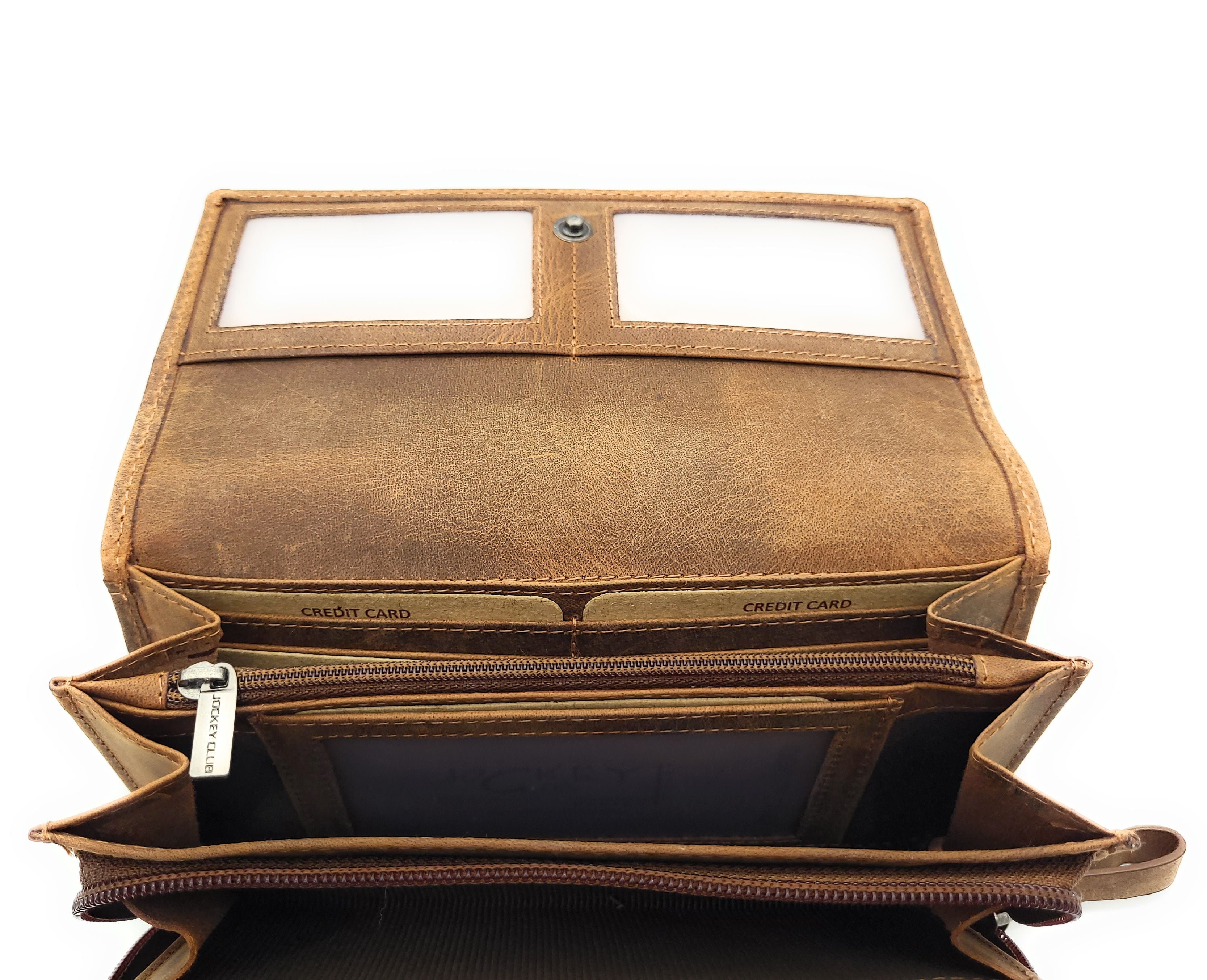 Jockey Club Damen Geldbörse Lang Leder RFID Schutz - Braun mit Kolibri-Prägung