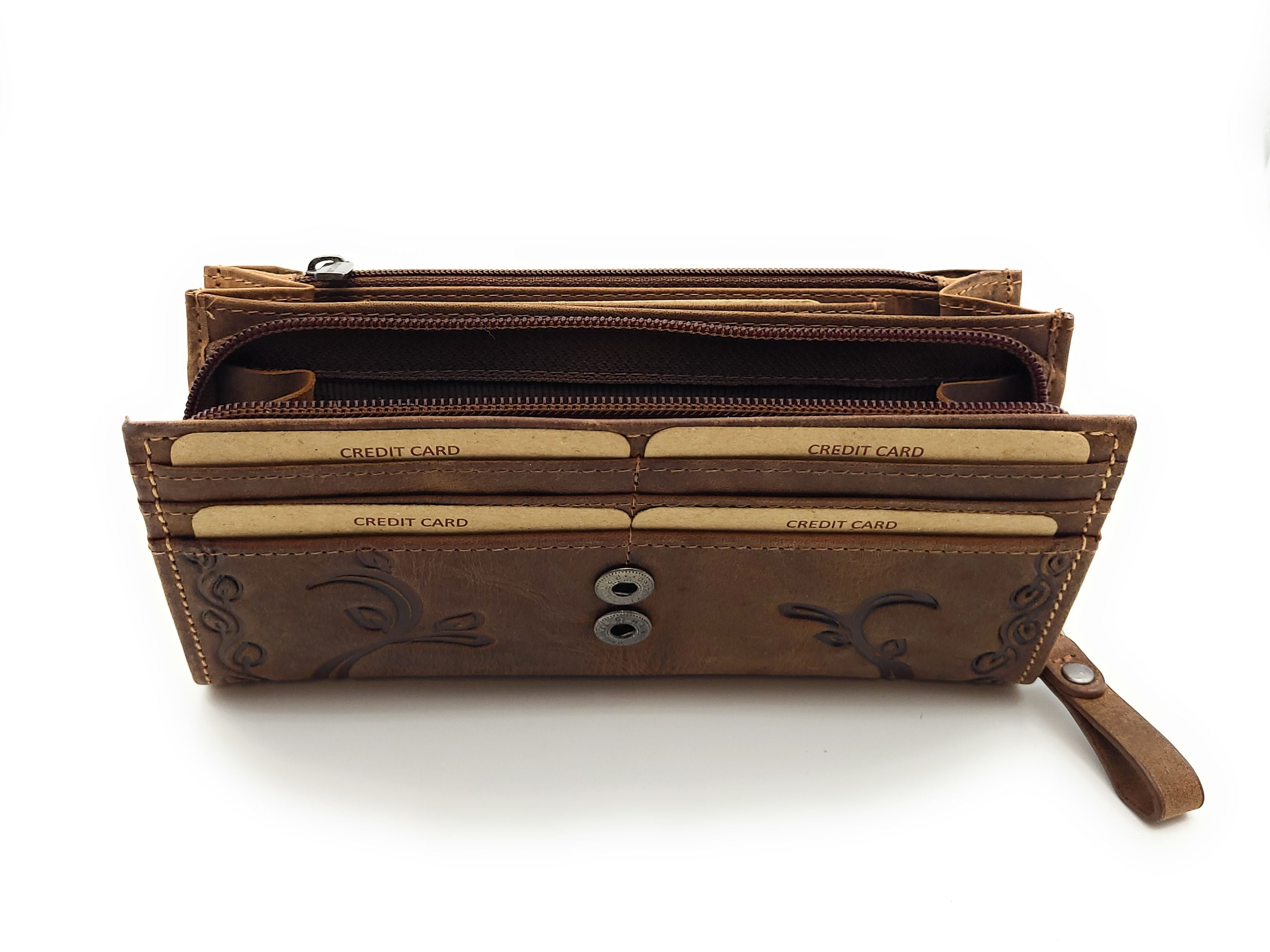 Jockey Club Damen Geldbörse Lang Leder RFID Schutz - Braun mit Kolibri-Prägung