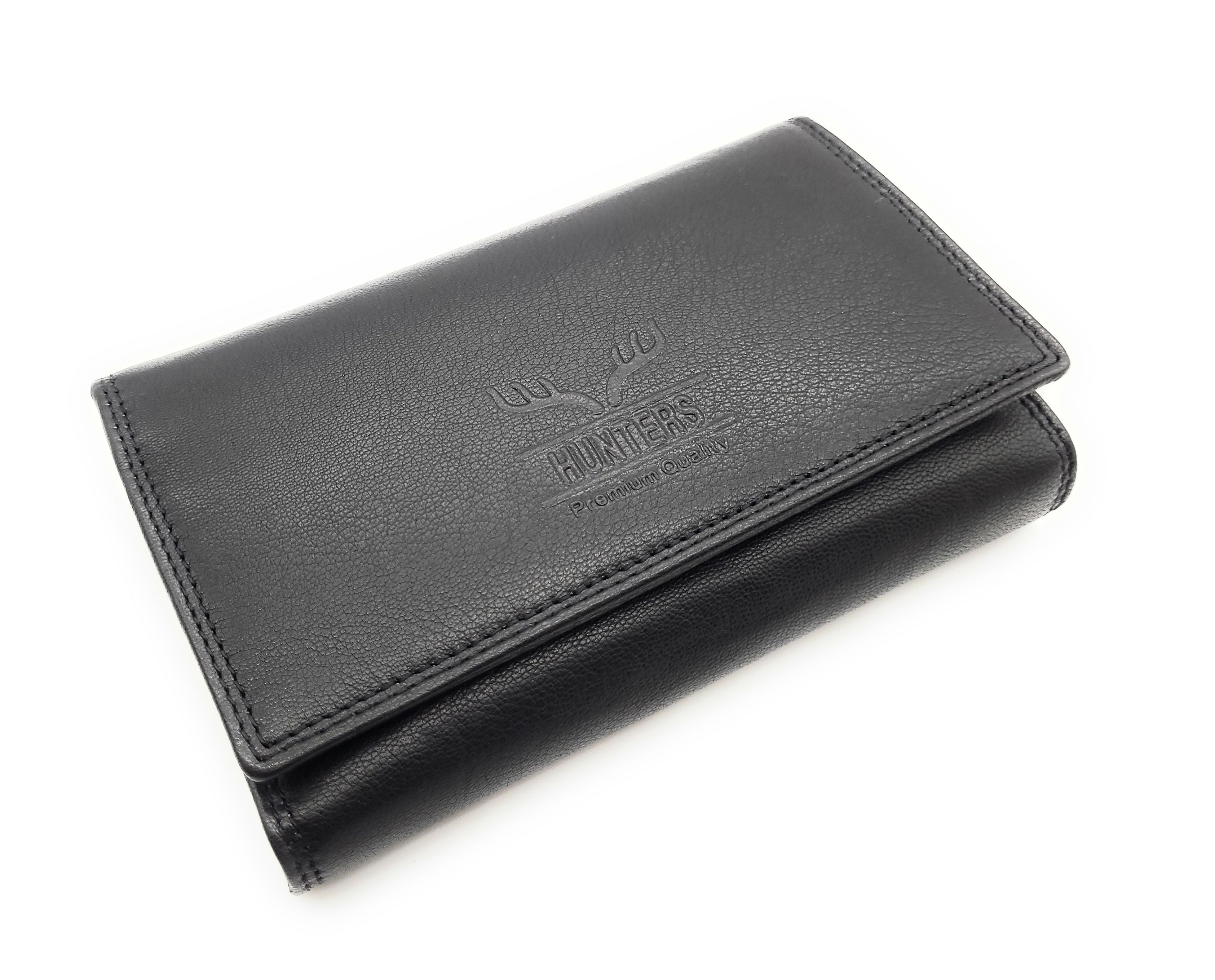 Damen Leder Geldbörse mit RFID Schutz - 12 Kartenfächer, Münzfach und Reißverschlussfächer - Portemonnaie Schwarz