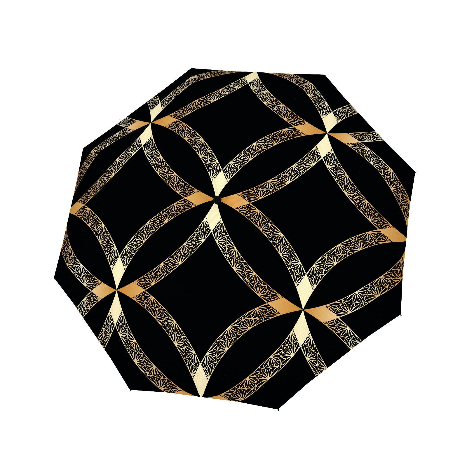 doppler Art Deco Design-Regenschirm | Schwarz & Gold | Geometrisches Muster Luxury Satin